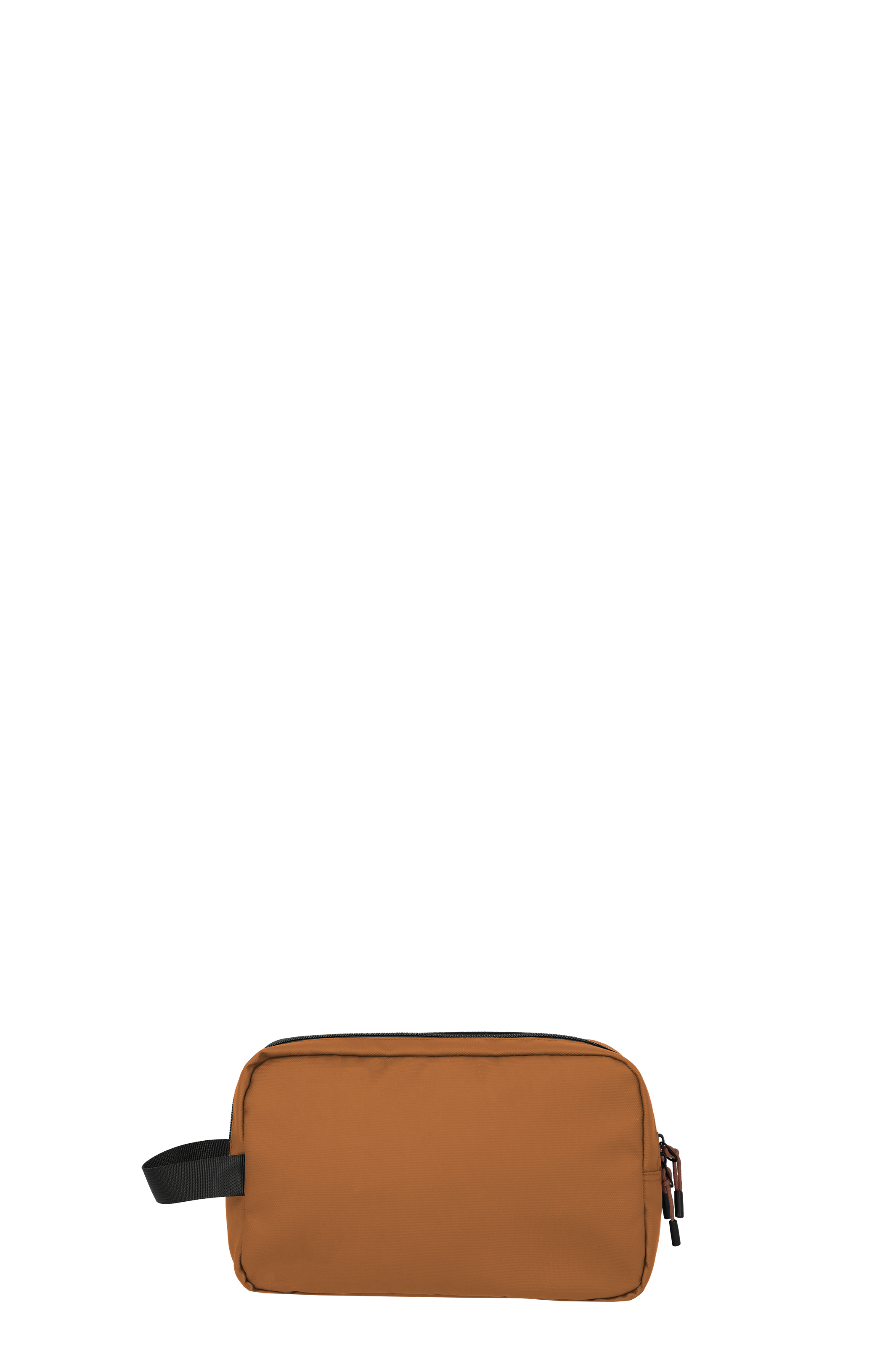 Braune Kulturtasche aus Stoff mit Seitenfach und Reißverschluss