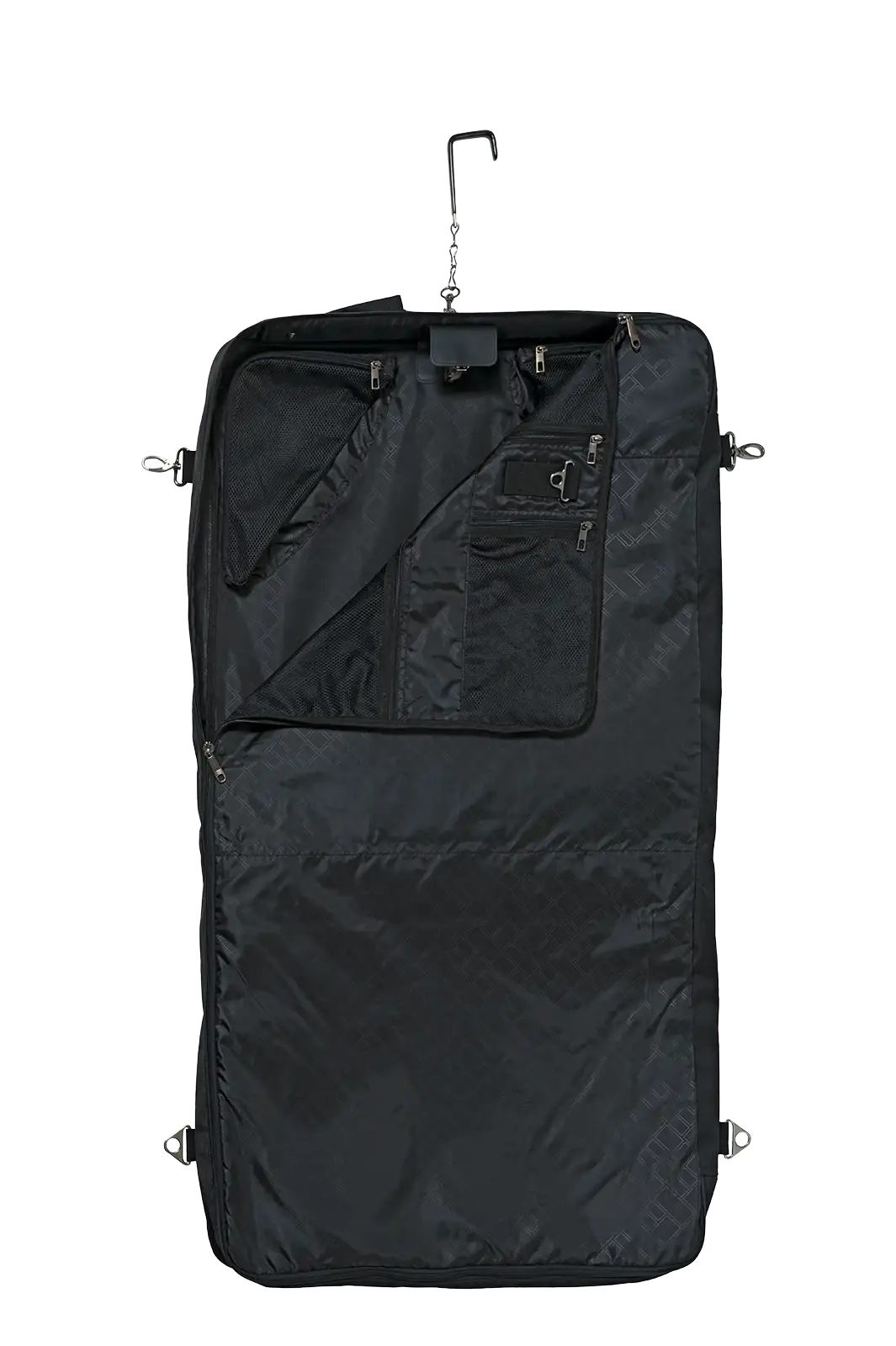 Ein travelite Kleidersack der Serie Mobile Frontansicht geöffnet in schwarz