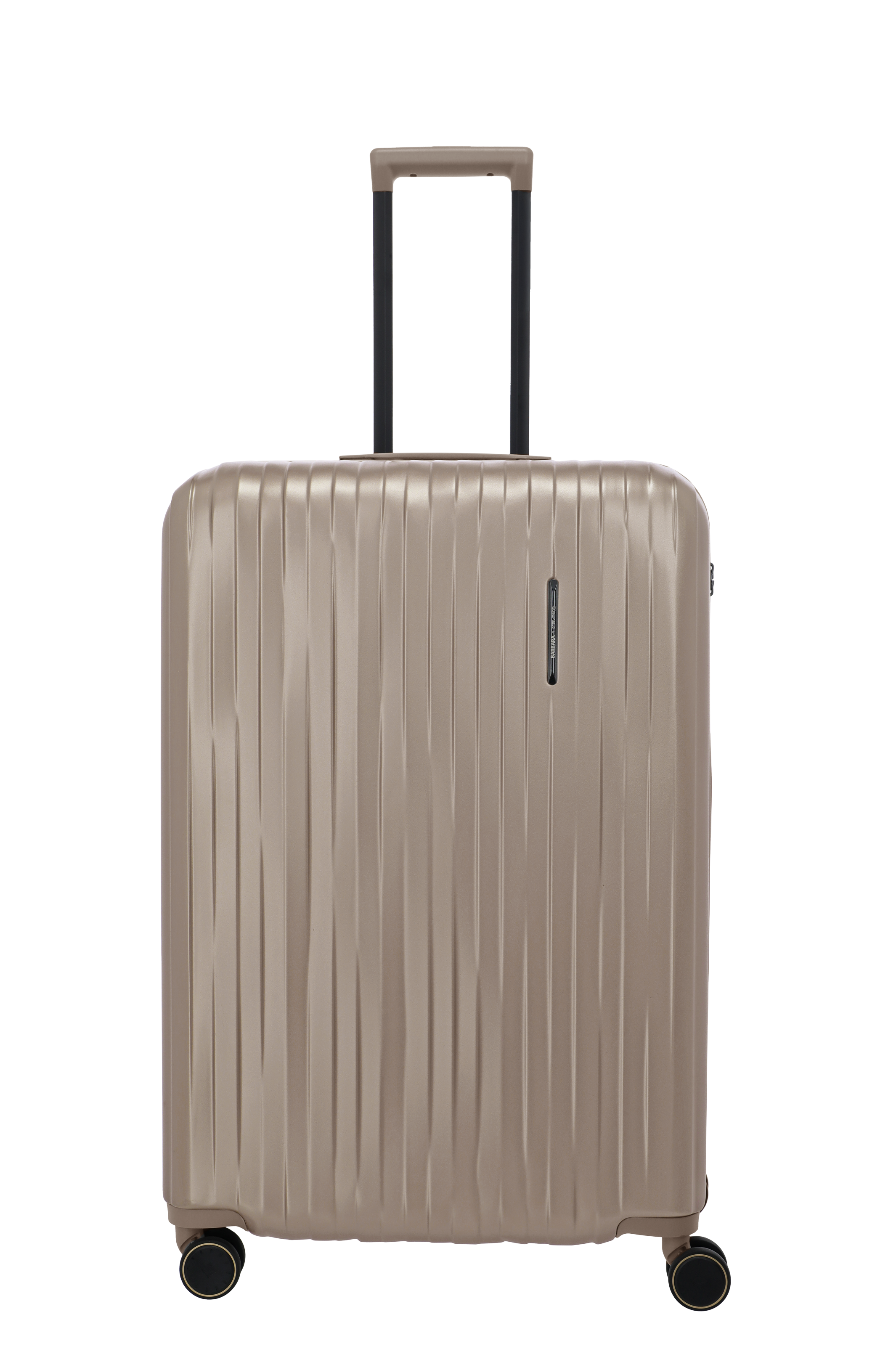 Großer Hartschalenkoffer in Beige mit vier Rollen und Teleskopgriff