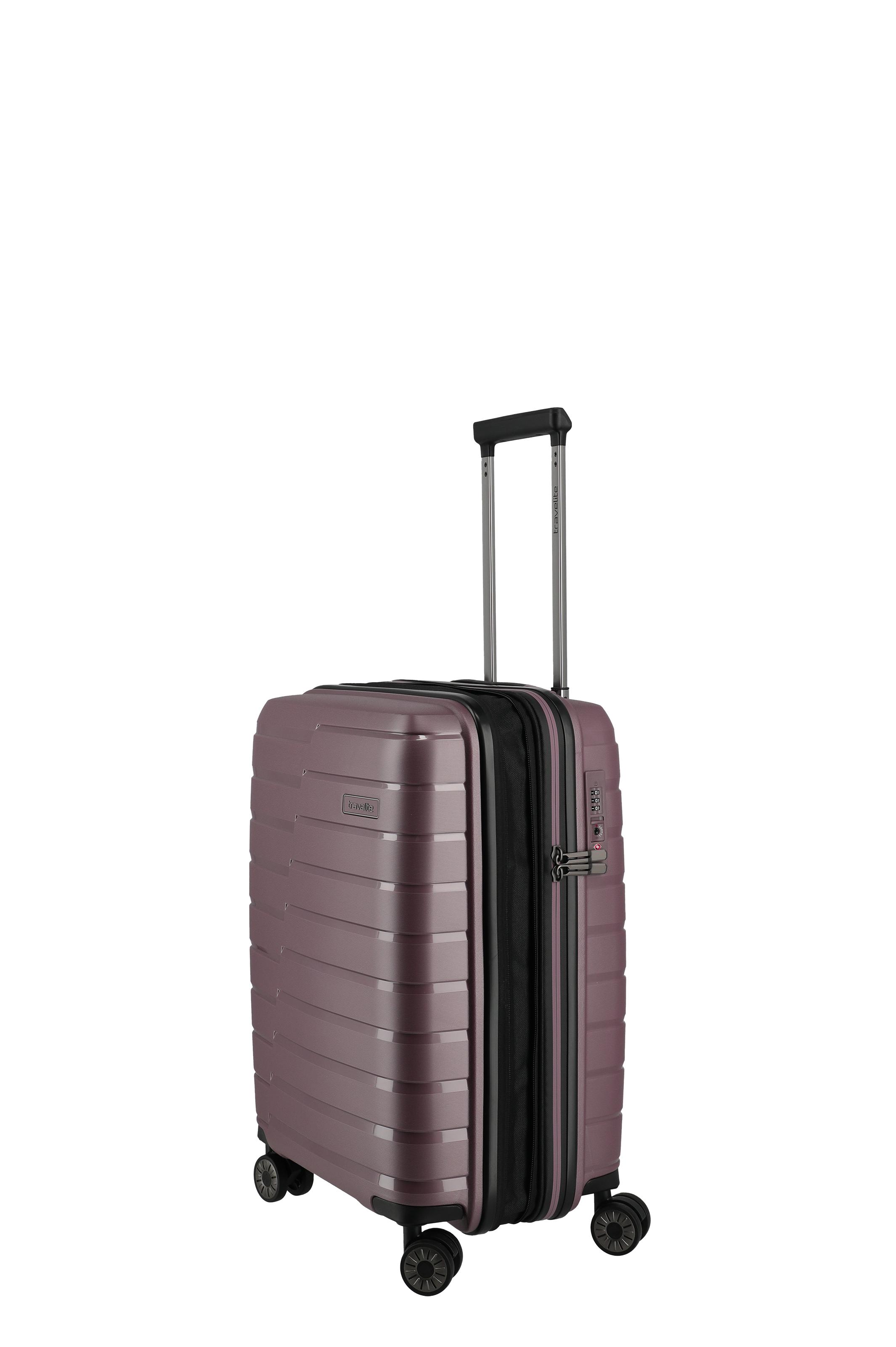 Handgepäck Trolley Hartschale in Metallic-Lila mit vier Rollen und Teleskopgriff