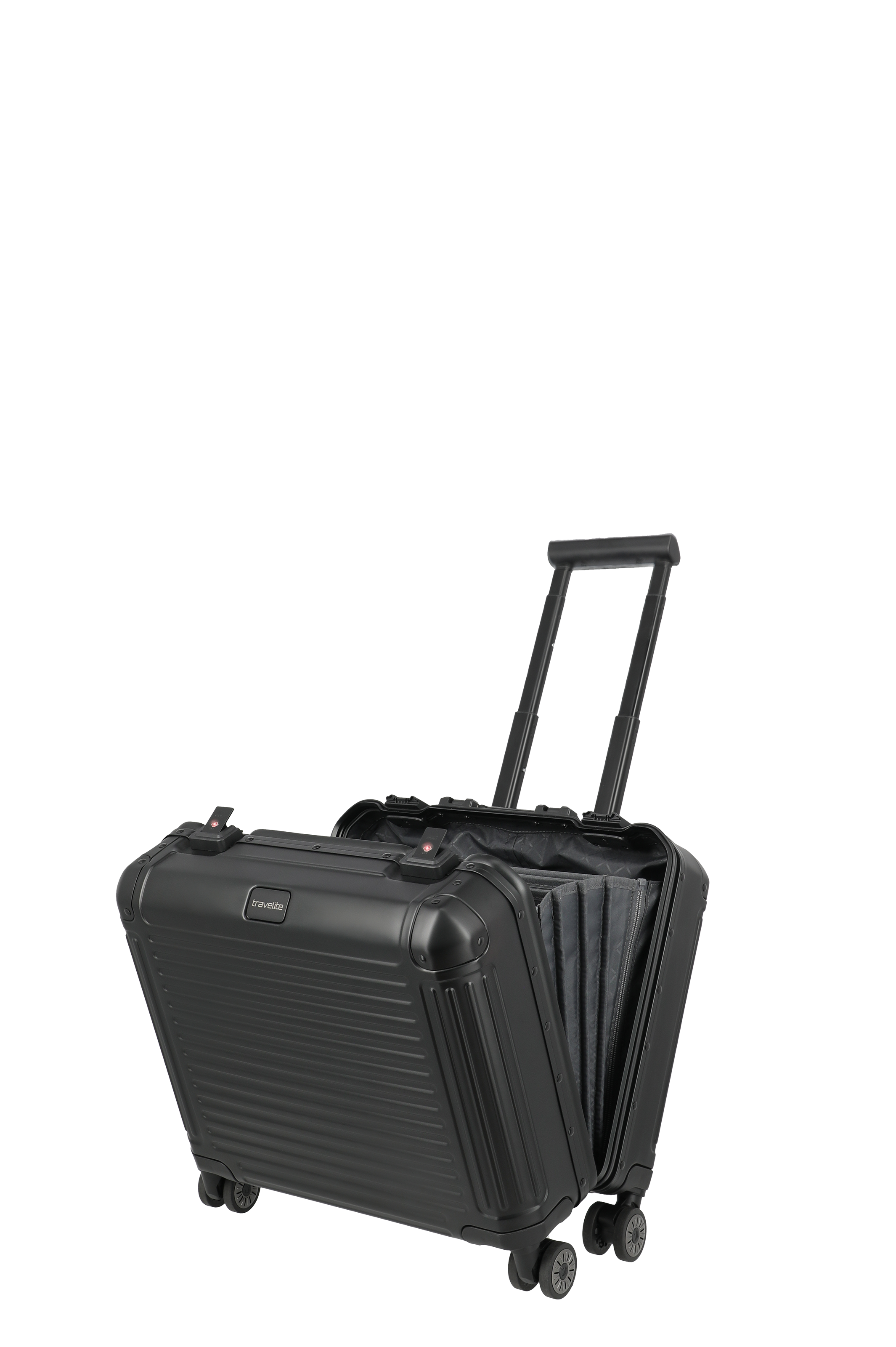 Robuster schwarzer Business-Trolley mit ausziehbarem Griff und großem Stauraum