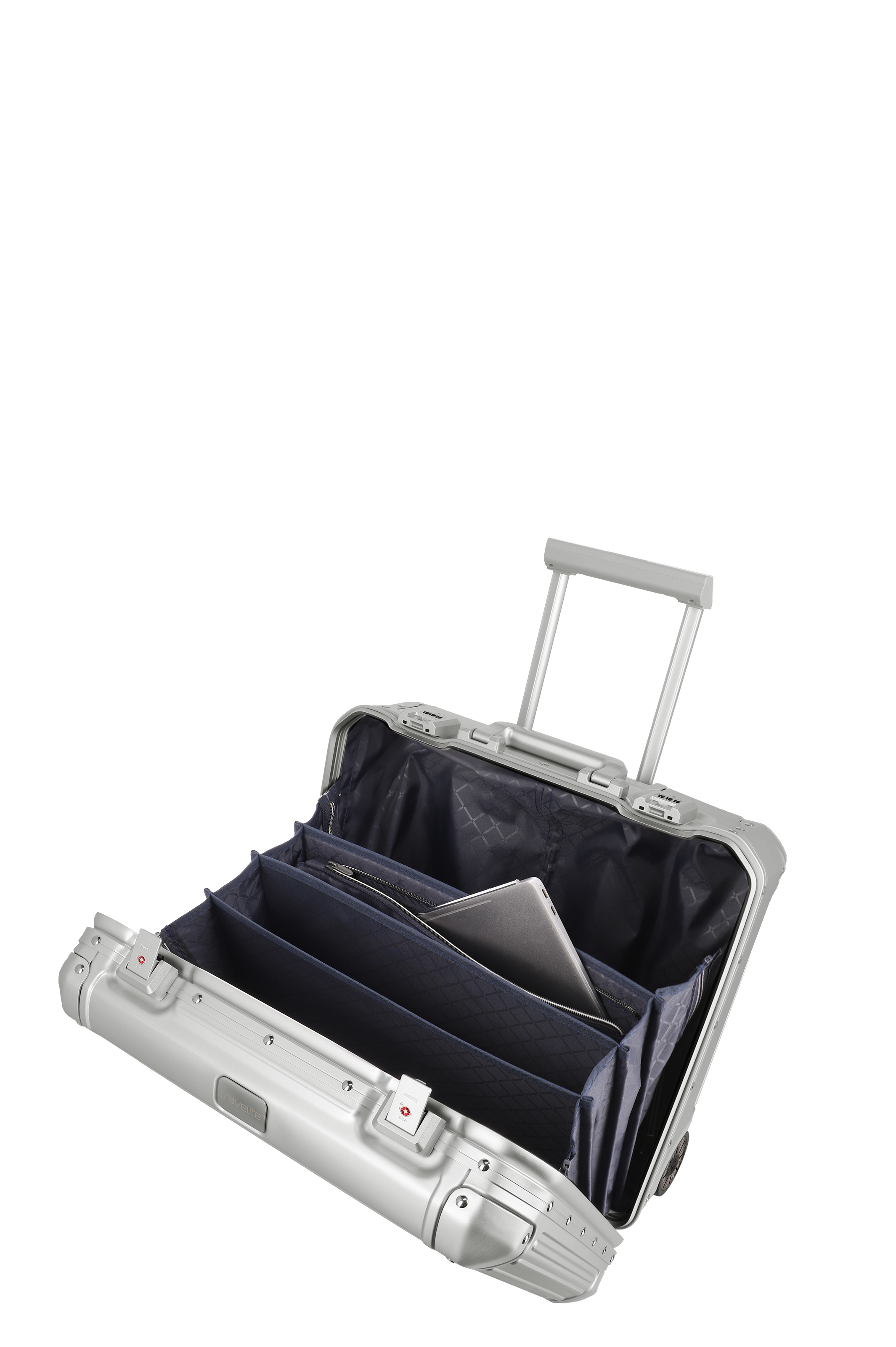 Business-Trolley aus Aluminium mit ausziehbarem Griff und Fächern für Laptop und Dokumente