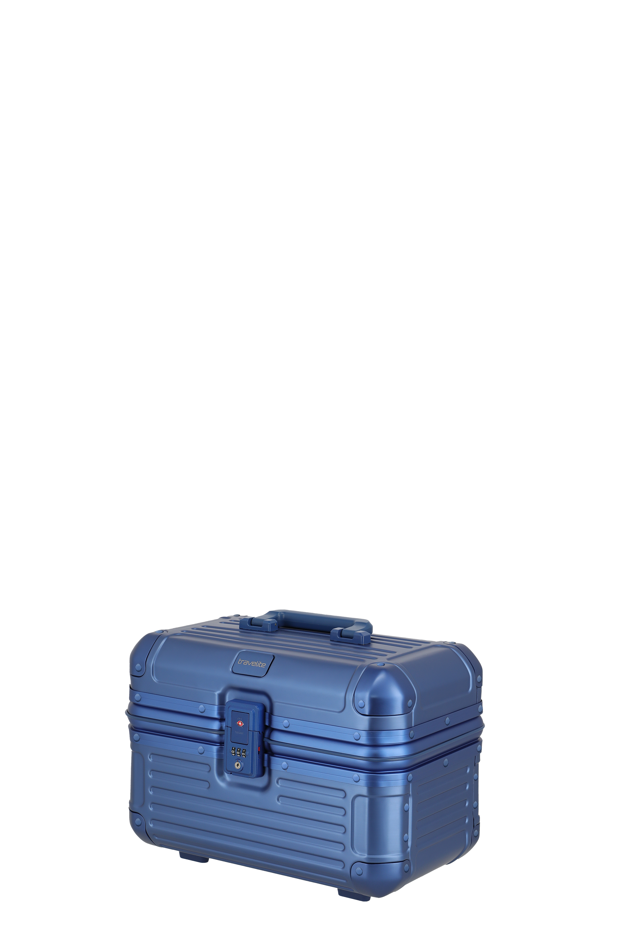 Blauer Kosmetikkoffer travelite aus robustem Hartschalenmaterial mit Zahlenschloss