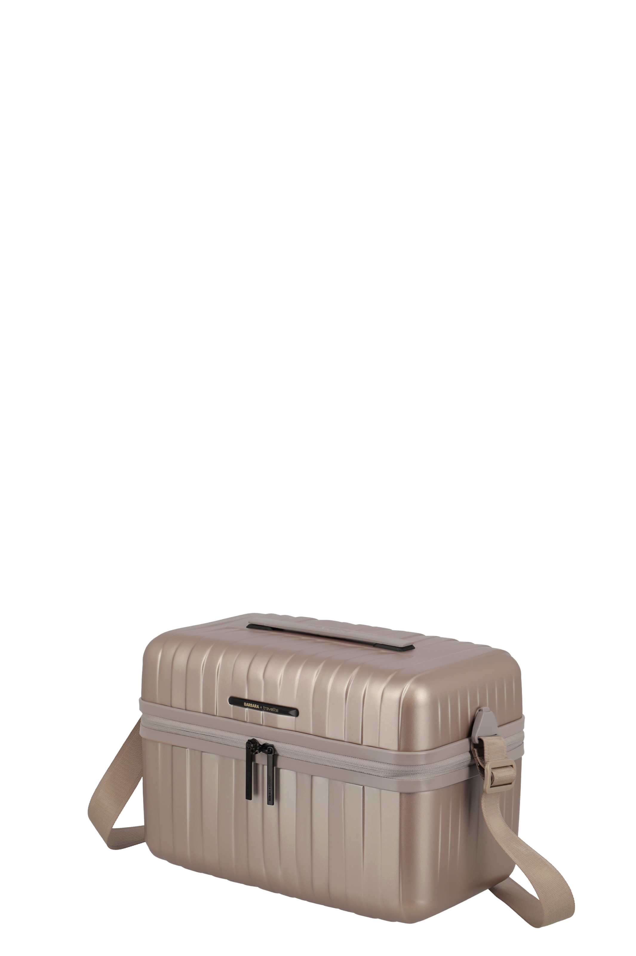 Elegante Hartschalen-Kosmetiktasche in Beige mit Schultergurt für Reisen und Aufbewahrung