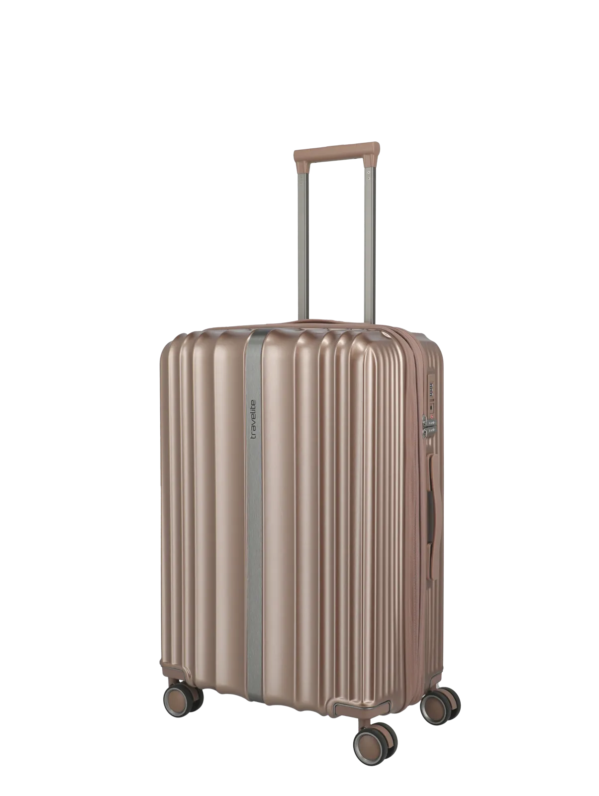 Reisekoffer in Champagnerfarbe mit vier Rollen und Teleskopgriff von travelite