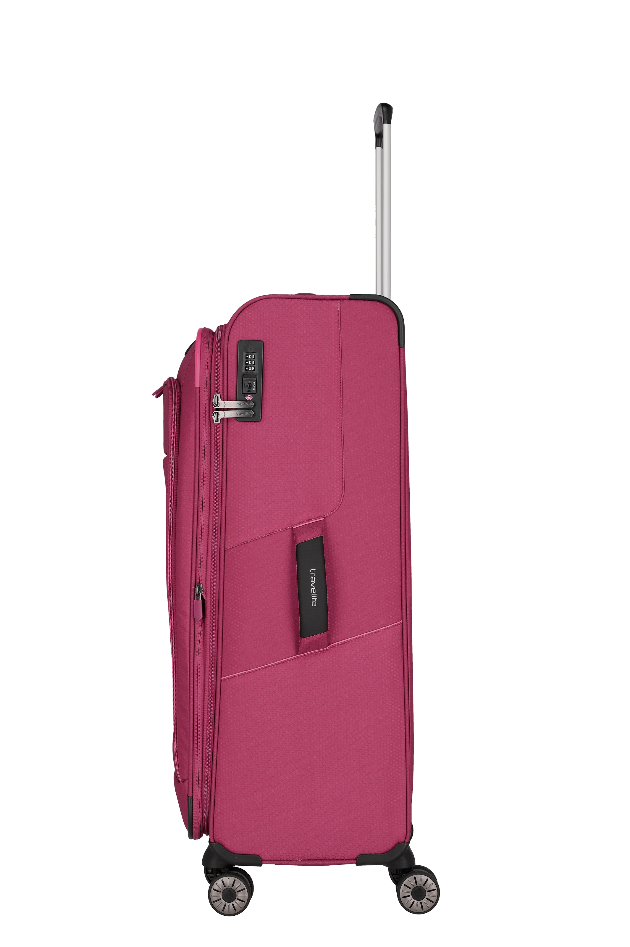 Reisekoffer in Pink mit TSA-Schloss und Teleskopgriff – Seitenansicht