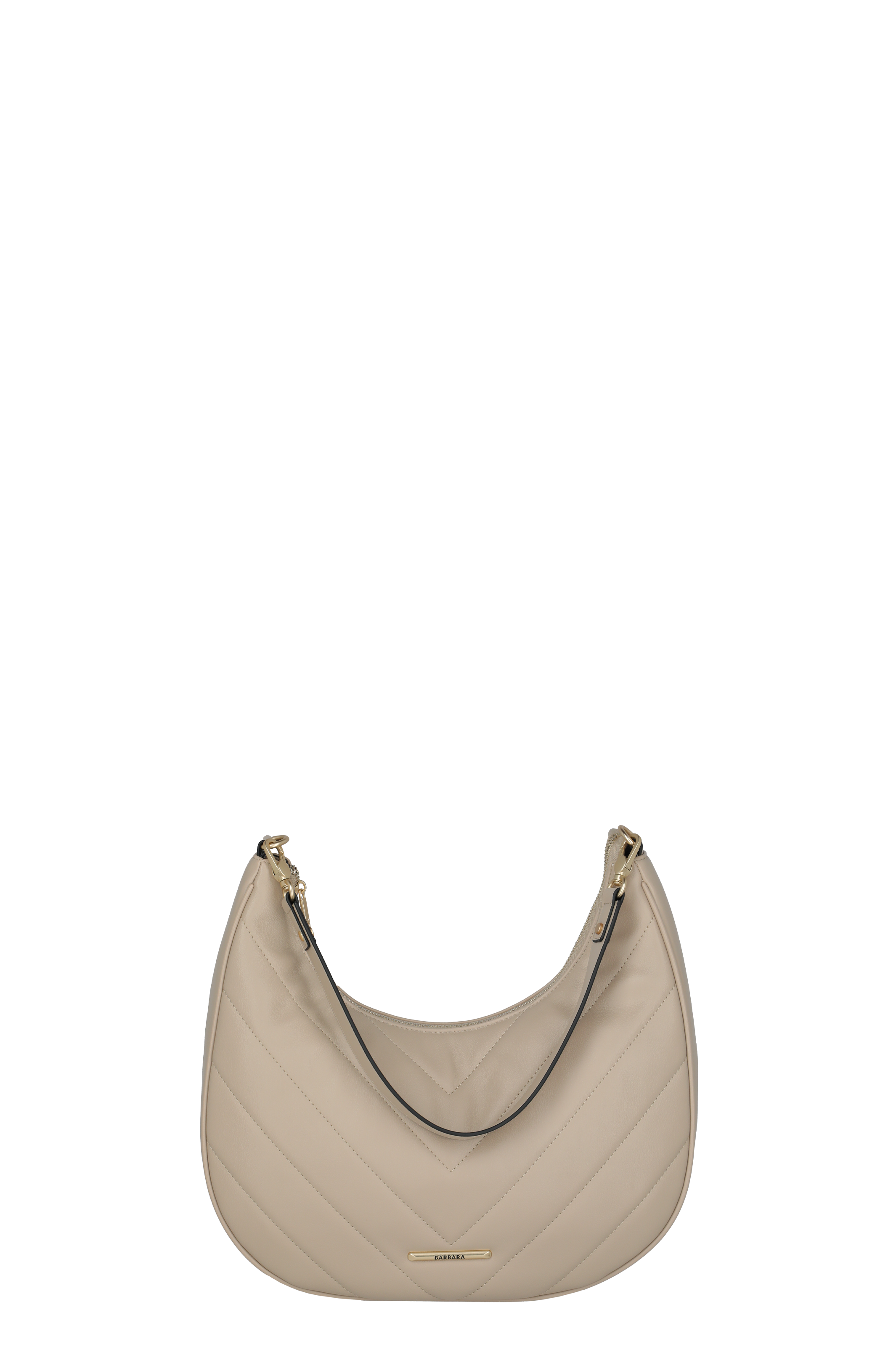 Elegante beige Damen-Handtasche mit gesteppter Oberfläche und goldenen Details