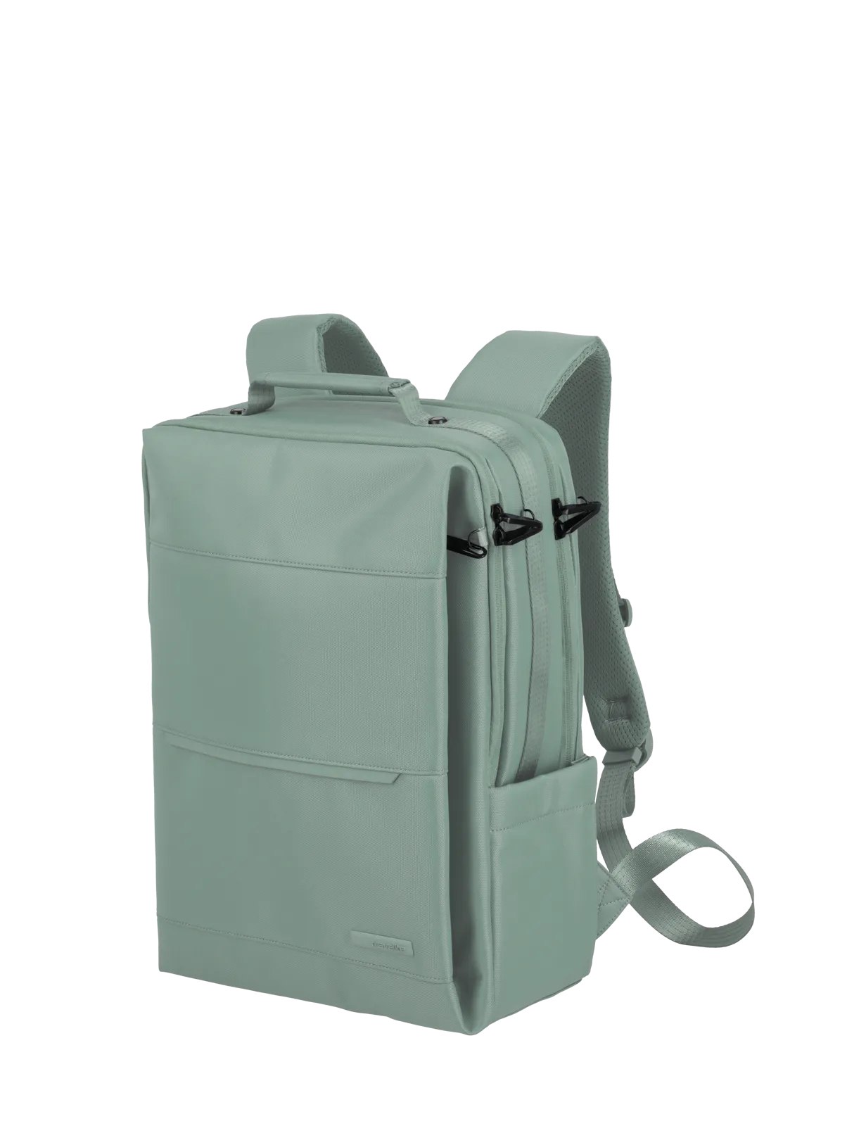 Minimalistischer hellgrüner Rucksack mit mehreren Fächern für Alltag und Büro