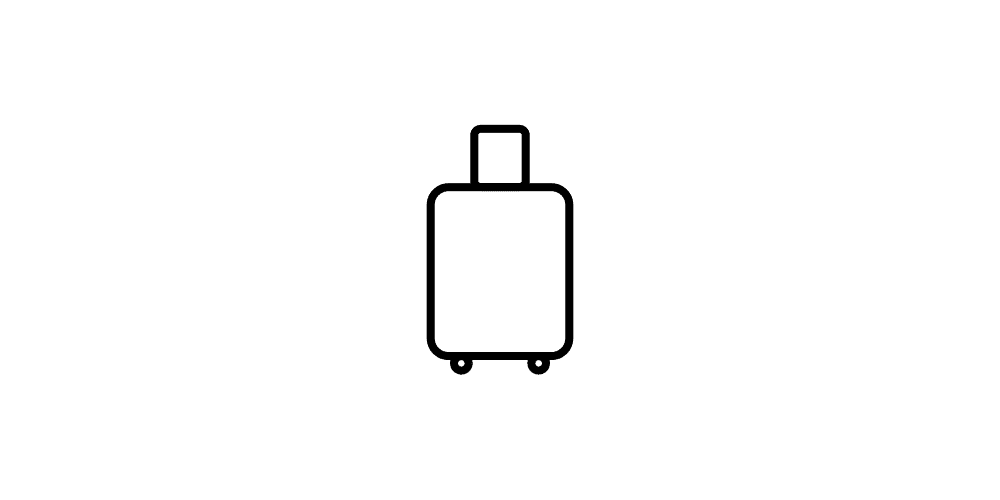 Moderner Rollkoffer Schwarzer, minimalistischer Rollkoffer auf weißem Hintergrund