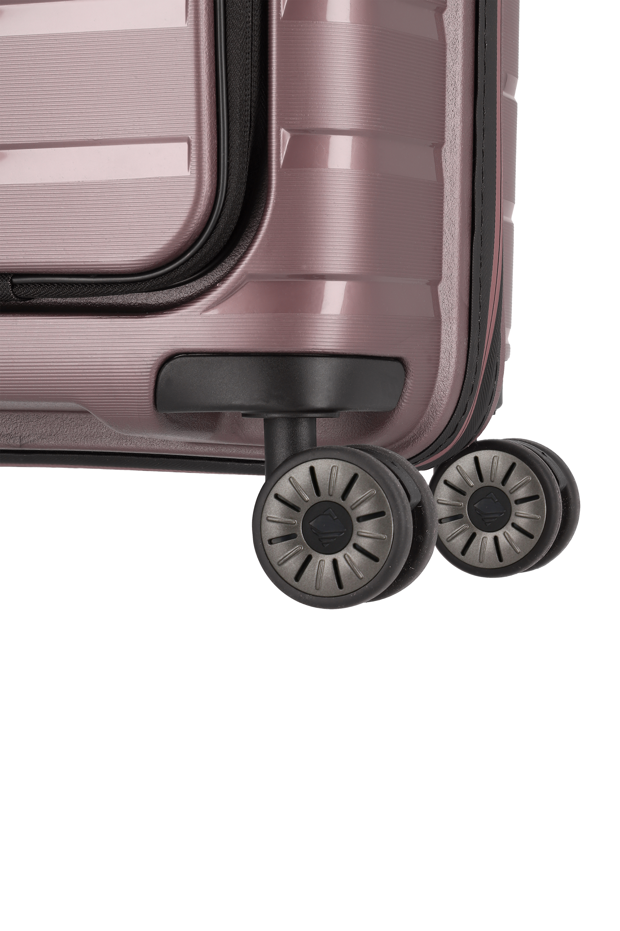 Detailansicht Hartschalenkoffer in Rosa mit Doppelrollen