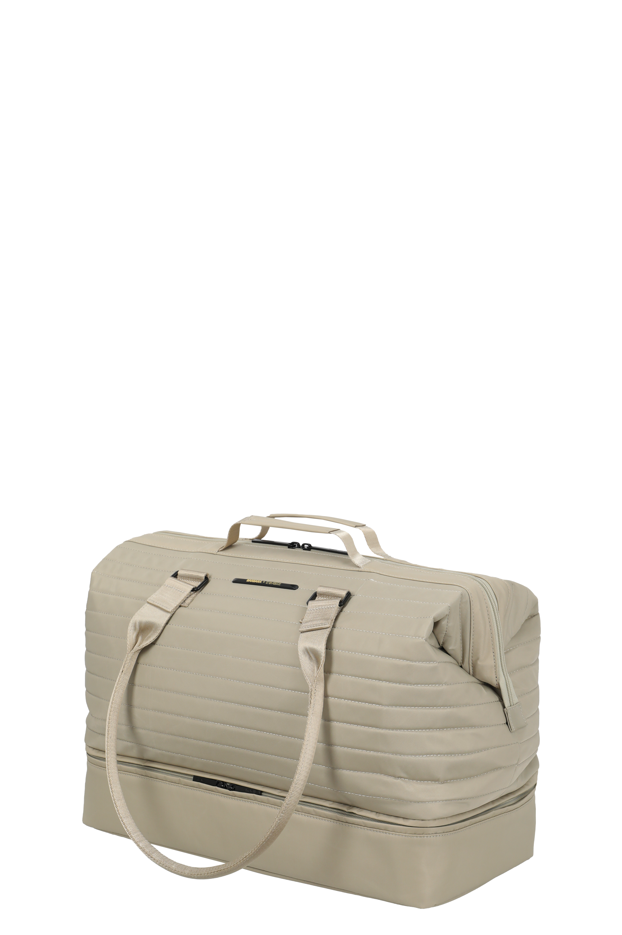 Beige Reisetasche mit abnehmbarem Schultergurt und zusätzlichem Bodenfach