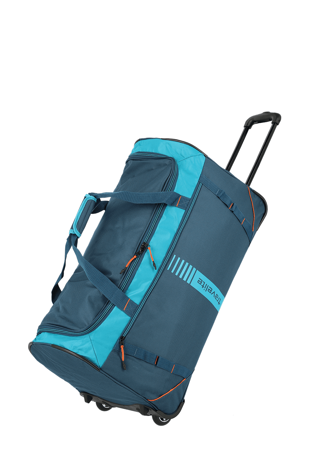 Reisetasche mit Rollen in Blau und Türkis Blau-türkise Reisetasche mit Rollen und Teleskopgriff