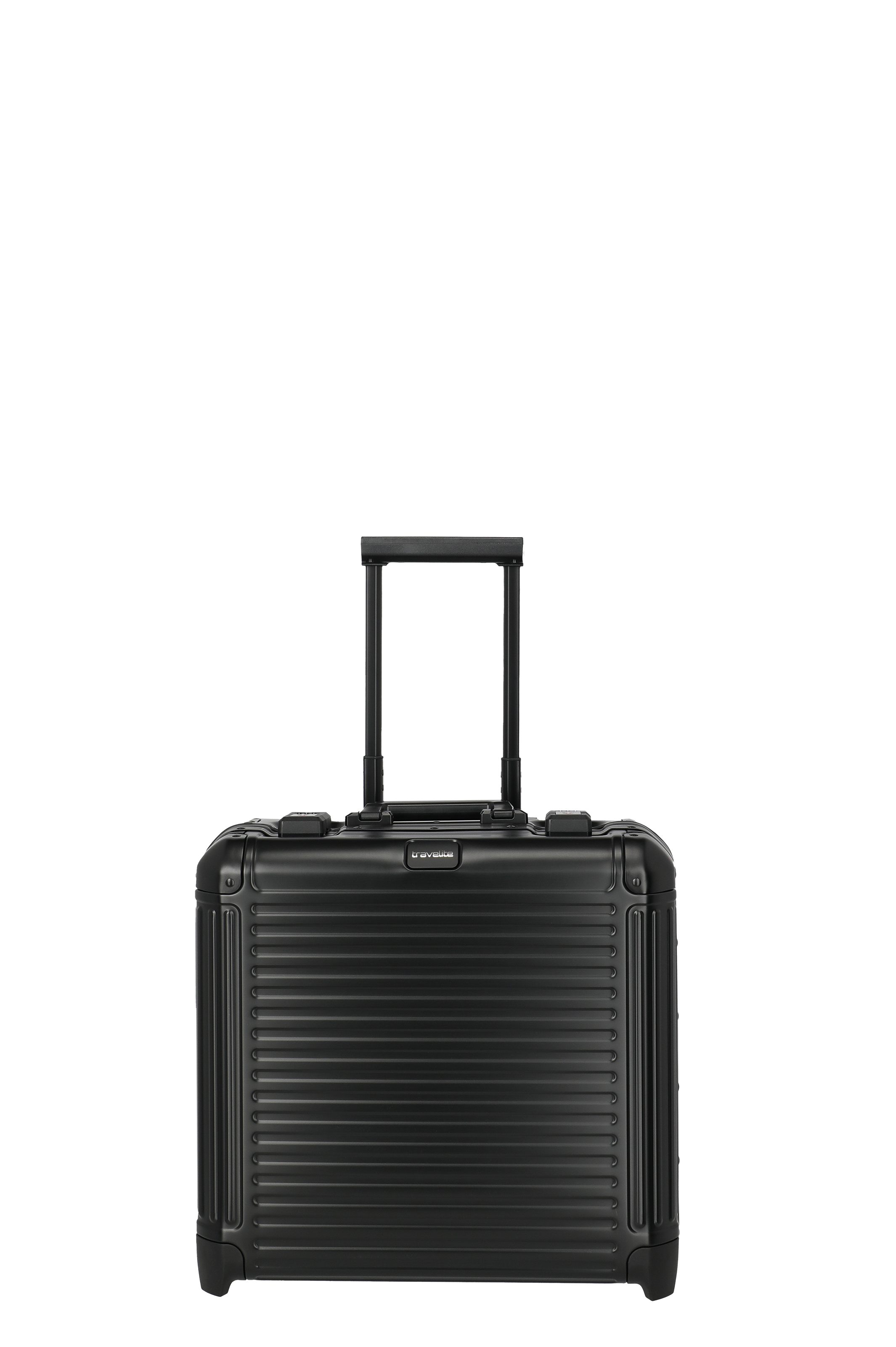 Eleganter schwarzer Hartschalen-Trolley mit Teleskopgriff – ideal als Handgepäck für Geschäftsreisen Schwarzer Hartschalenkoffer mit stabilen Rollen und ausziehbarem Griff, perfekt als Handgepäck für Flugreisen