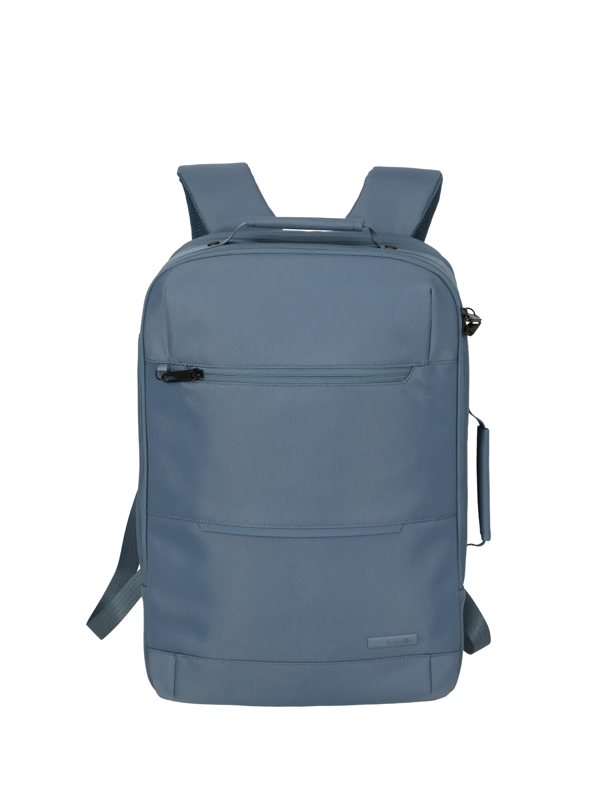 Moderner blauer Rucksack mit mehreren Fächern und Reißverschlusstasche vorne Schlichter, rechteckiger Rucksack in Blau, mit Reißverschluss und vorderem Fach, ideal für Alltag oder Reisen
