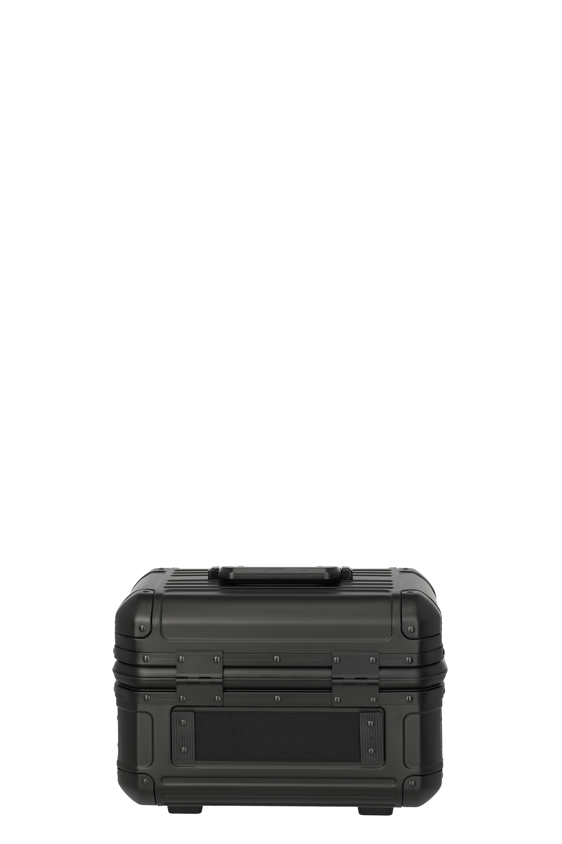 Robuster schwarzer Hartschalen-Trolley mit seitlichem Griff, ideal als Handgepäck