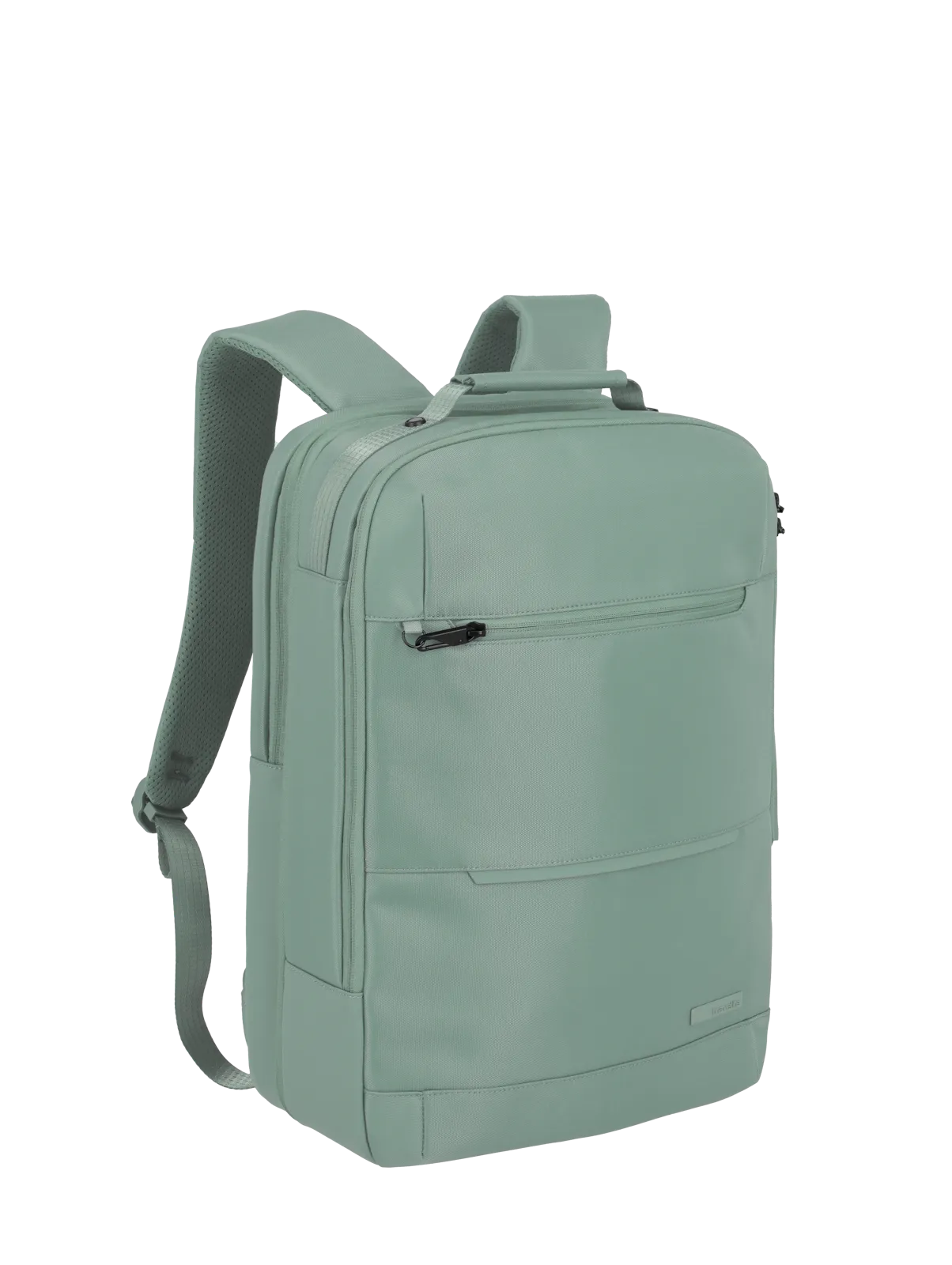 Moderner mintgrüner Rucksack mit gepolsterten Schultergurten und Fronttasche, ideal für Alltag und Reisen