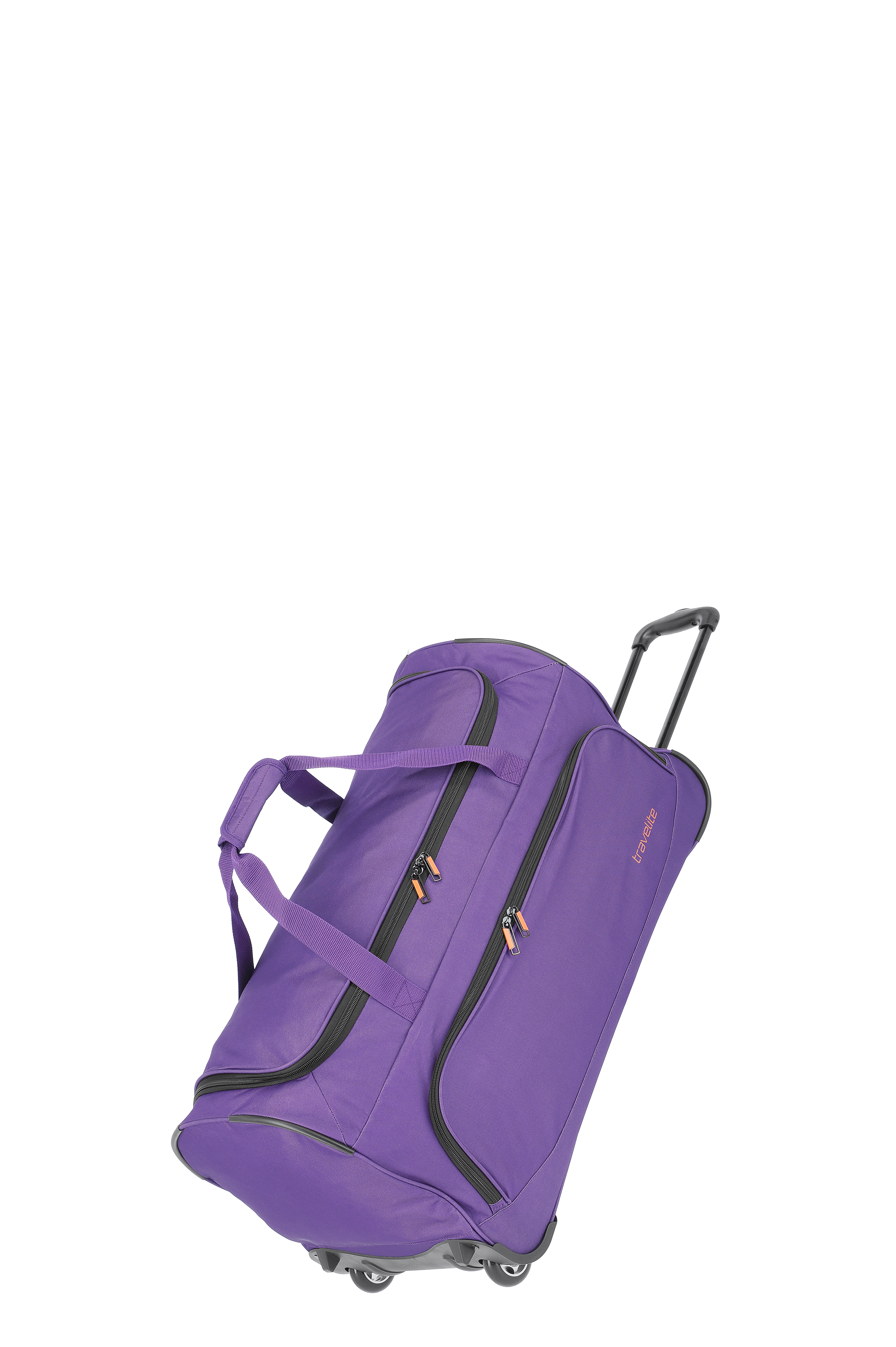 Purple travel bag with wheels and multiple compartments by Travelite