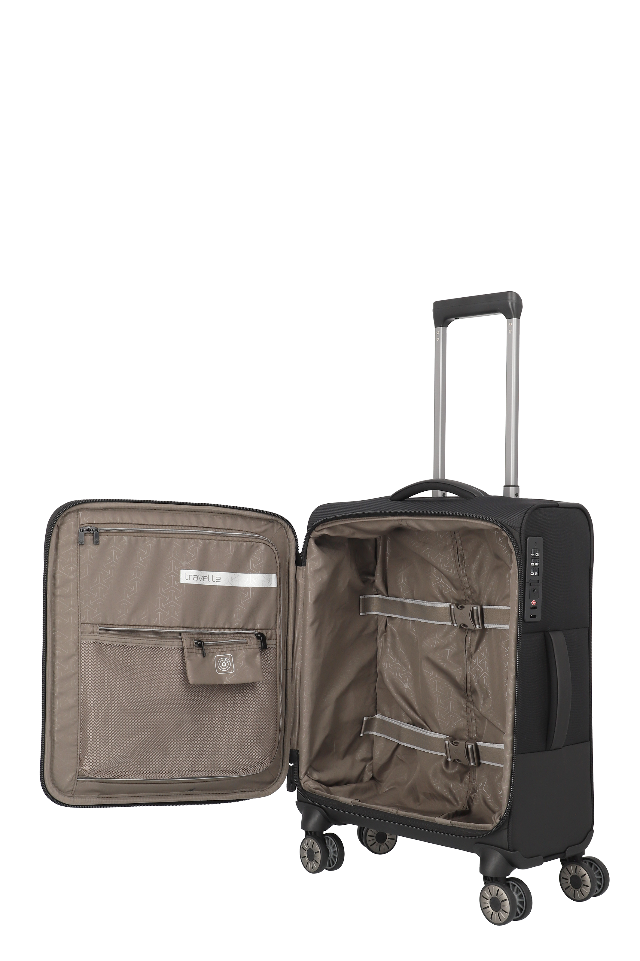 Leichter Kabinen-Trolley mit TSA-Schloss und 4 Rollen – Innenansicht, gereifter Stauraum