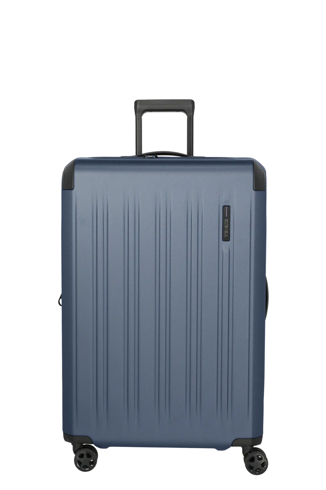 Großer Hartschalenkoffer in Blau mit vier Rollen und Teleskopgriff Moderner blauer Hartschalenkoffer mit vier drehbaren Rollen und Teleskopgriff, ideal für Reisen