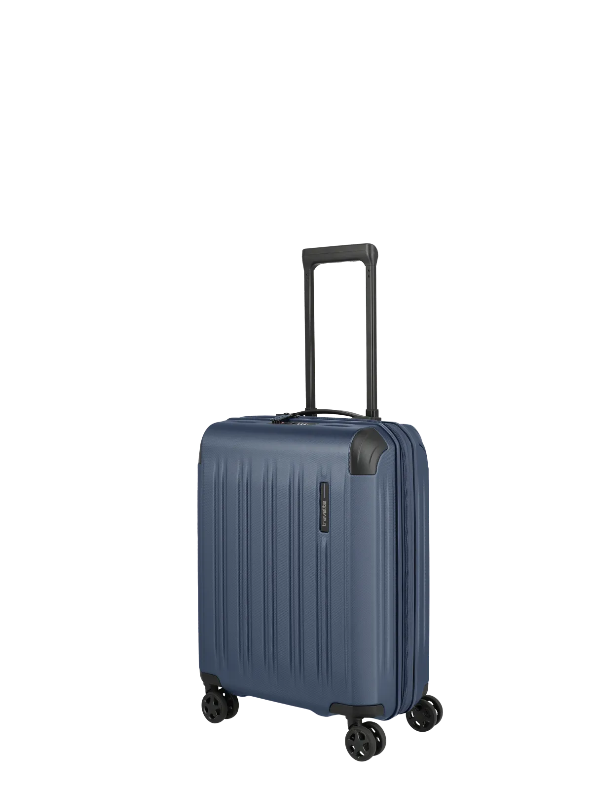 Hartschalen-Trolley in Blau mit vier Rollen und ausziehbarem Griff, ideal für Reisen