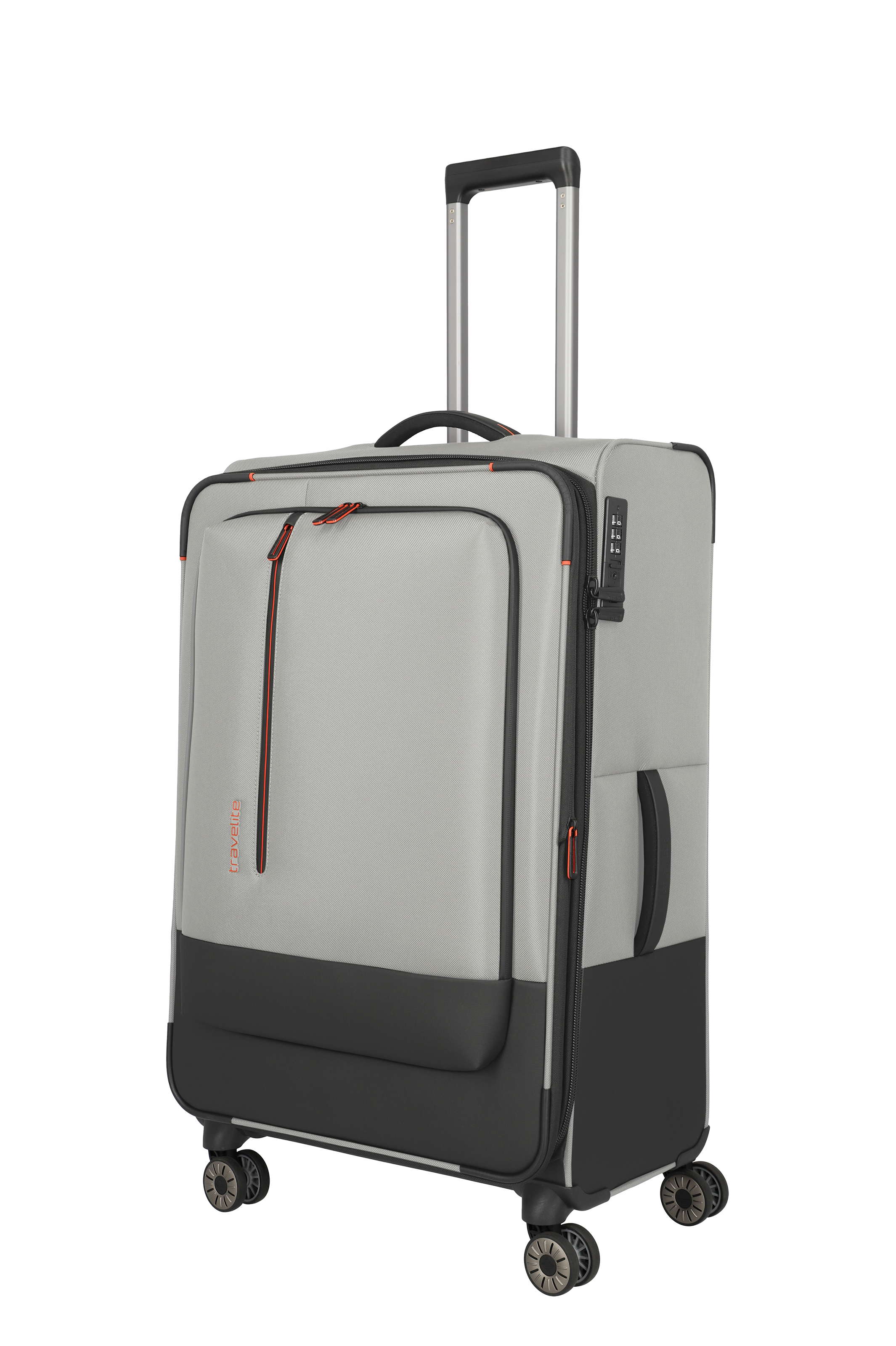 Grauer Trolley Koffer mit vier Rollen und Teleskopgriff – ideal für Reisen