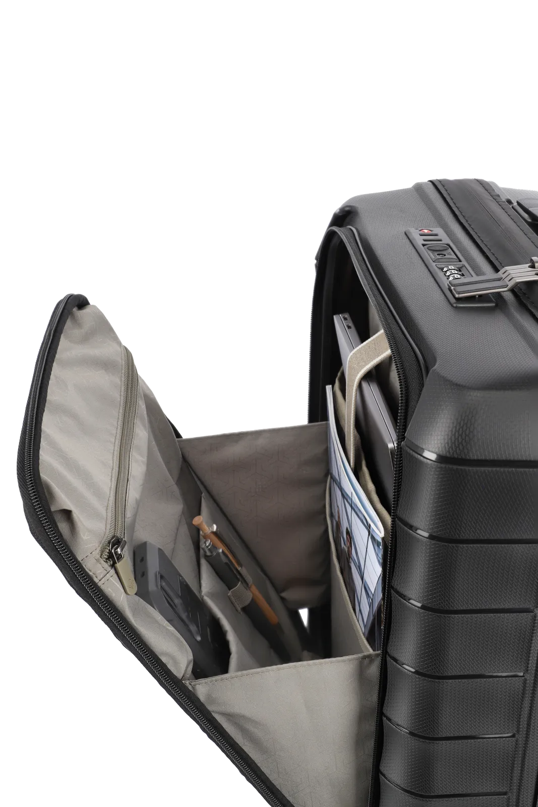 Mooby in Schwarz Groesse S mit Vortasche Seitenansicht offene Vortasche