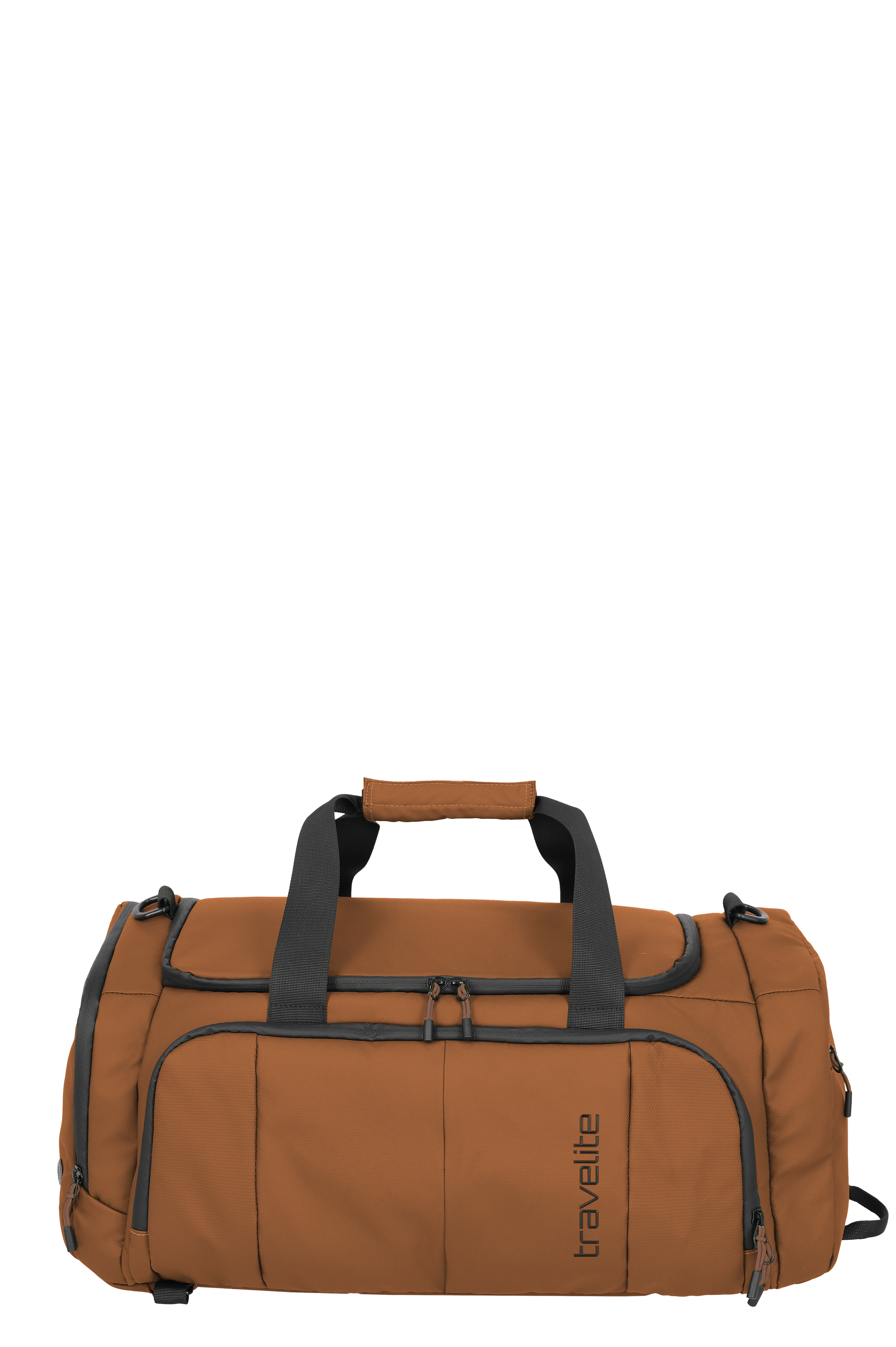 Braune Travelite Reisetasche mit mehreren Fächern, Reißverschlüssen und robusten Tragegriffen, ideal für Reisen oder Sport