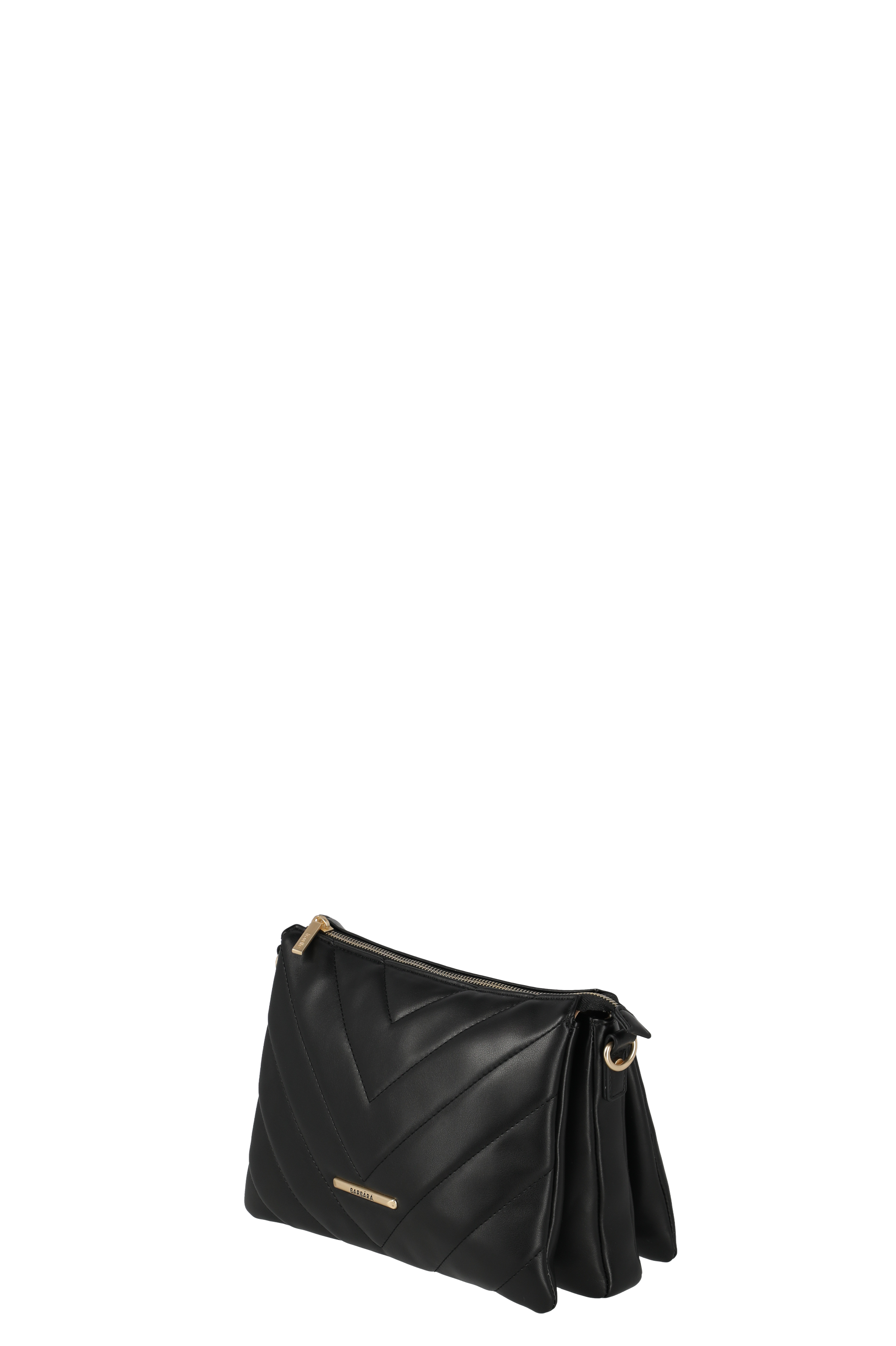 Elegante schwarze Damen-Handtasche aus Kunstleder mit Steppnaht und goldfarbenen Details
