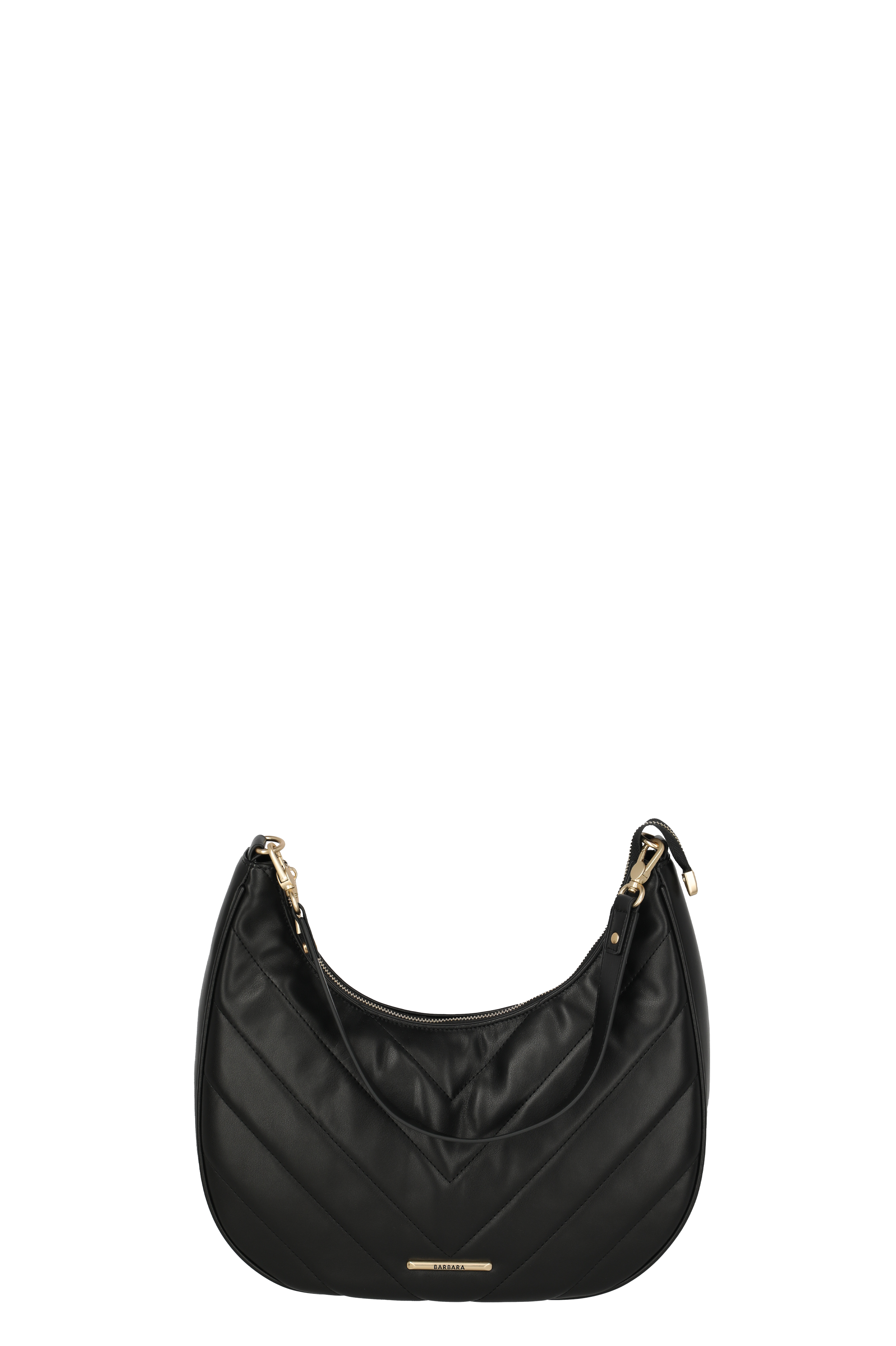Schwarze Damen-Schultertasche aus Leder mit goldenen Details – stilvolle Handtasche für Alltag und Abend