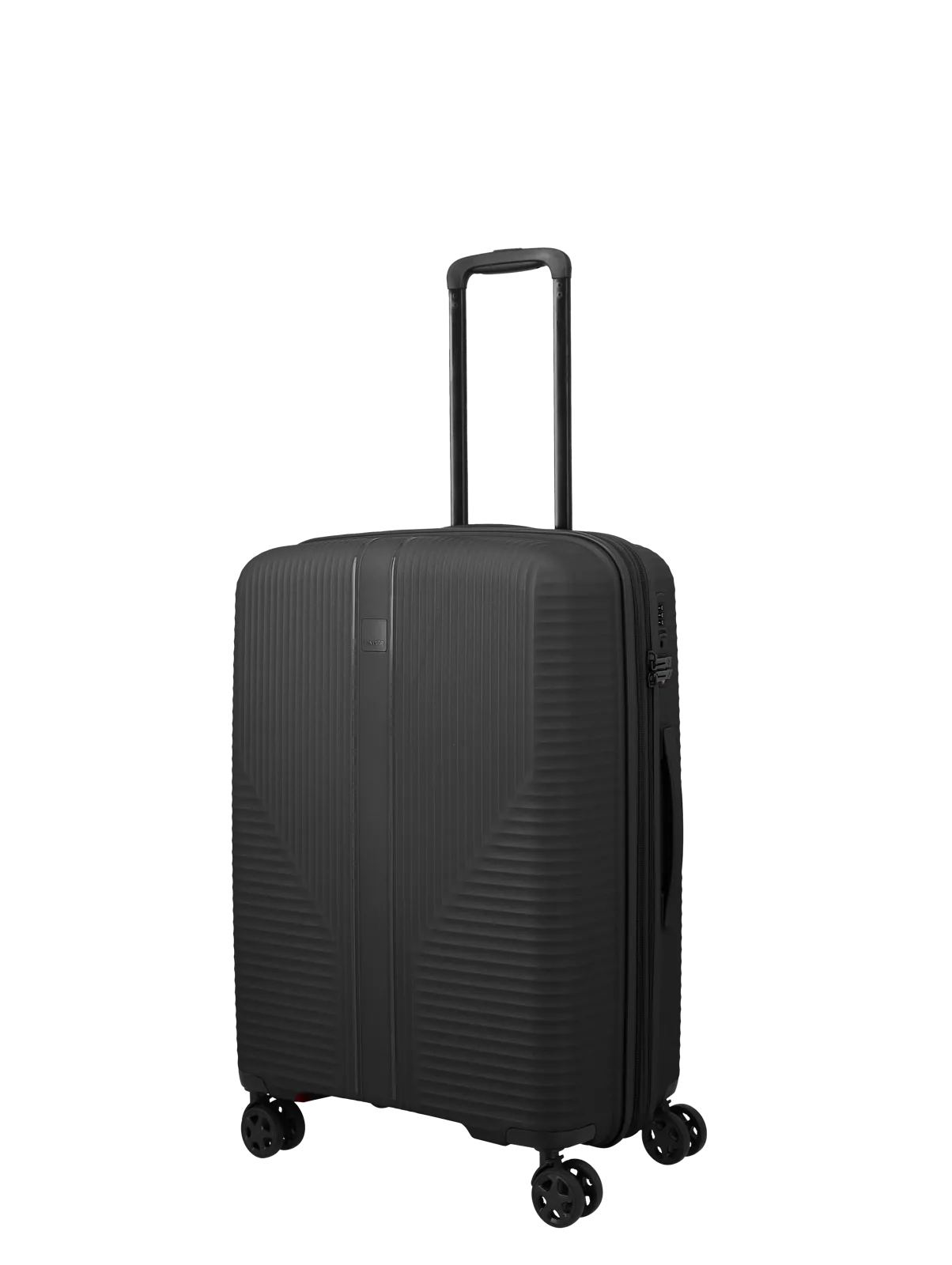 Hochwertiger schwarzer Hartschalenkoffer mit Teleskopgriff und 4 Rollen für einfaches Reisen