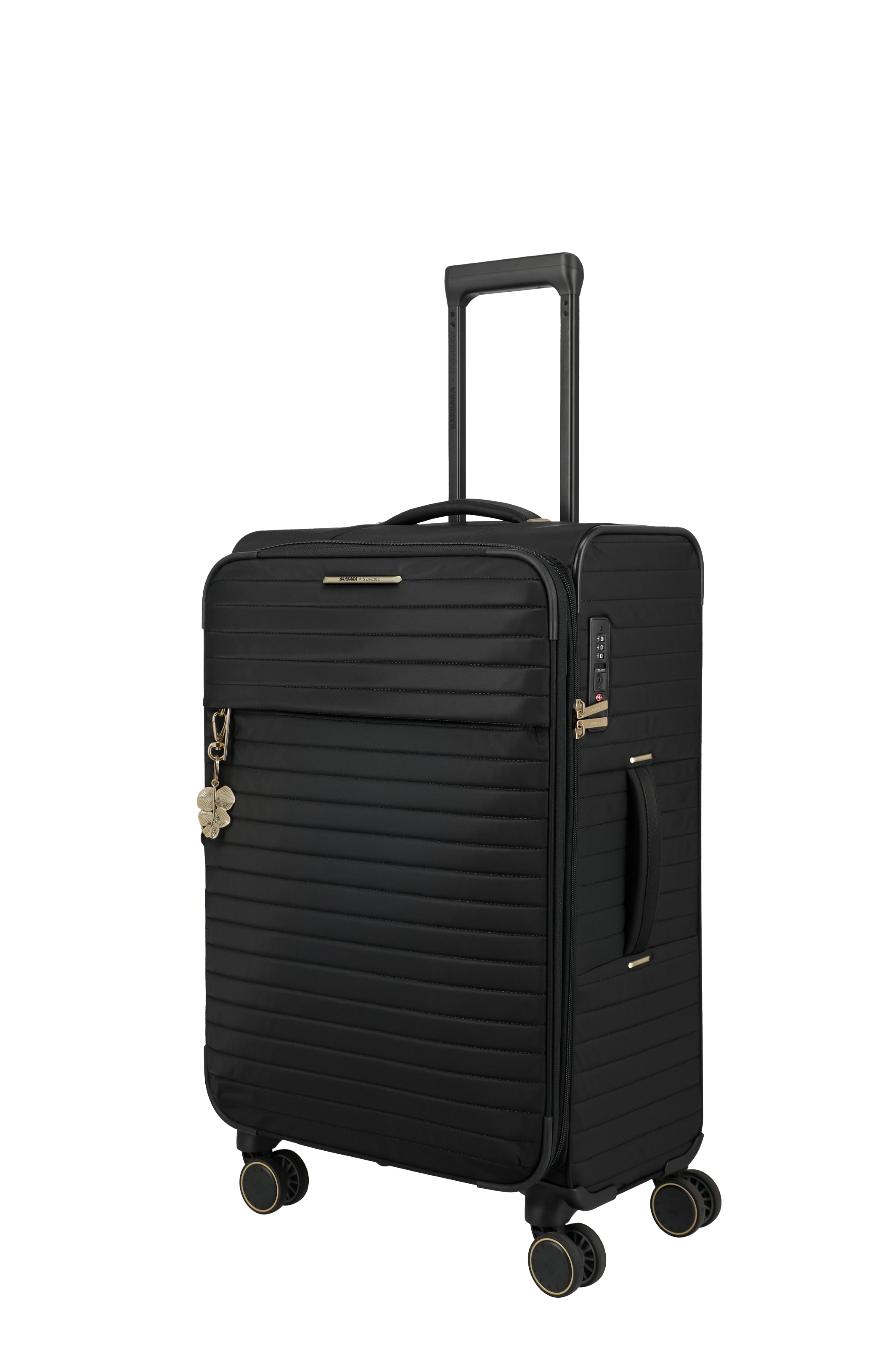 Eleganter schwarzer Reisekoffer mit vier Rollen und Teleskopgriff – stabiler Trolley für Reisen