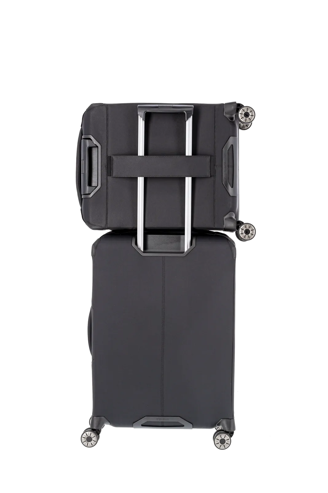 schwarzer Priima Weichgepäck Koffer mit extra Koffer von von hinten travelite Größe S