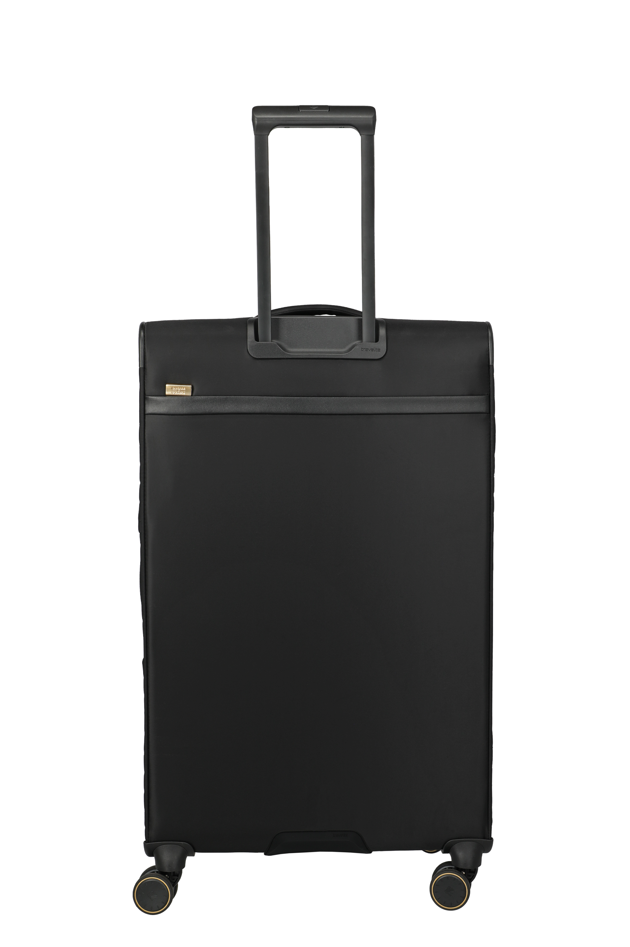 Großer schwarzer Trolley mit Rollen und Teleskopgriff – Rückansicht