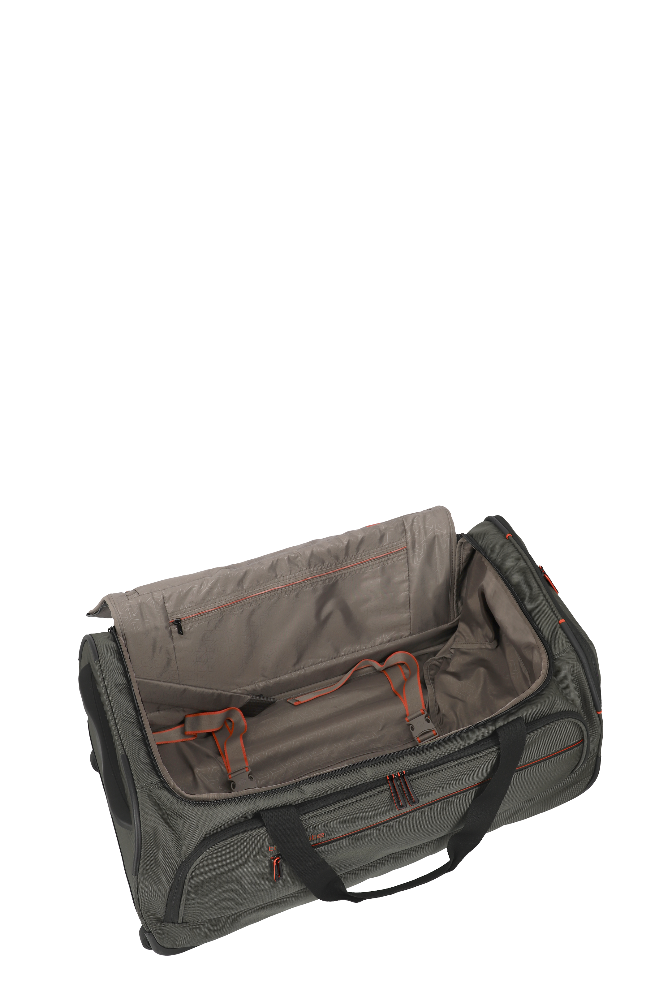 Große Reisetasche in Grau mit offenem Innenraum und Tragegriffen