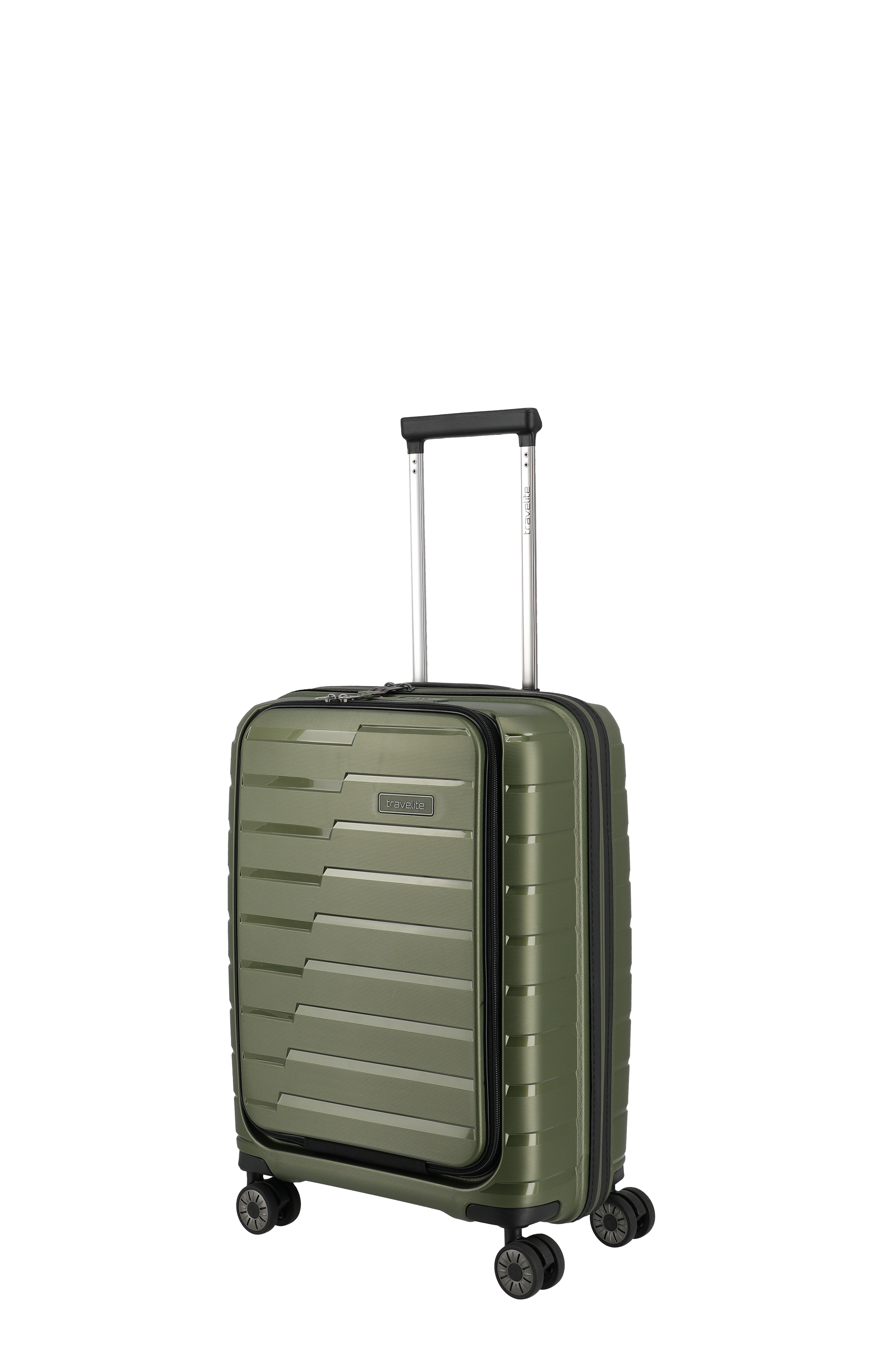 Robuster grüner Hartschalenkoffer mit Teleskopgriff und 4 Rollen – ideal als Handgepäck für Reisen