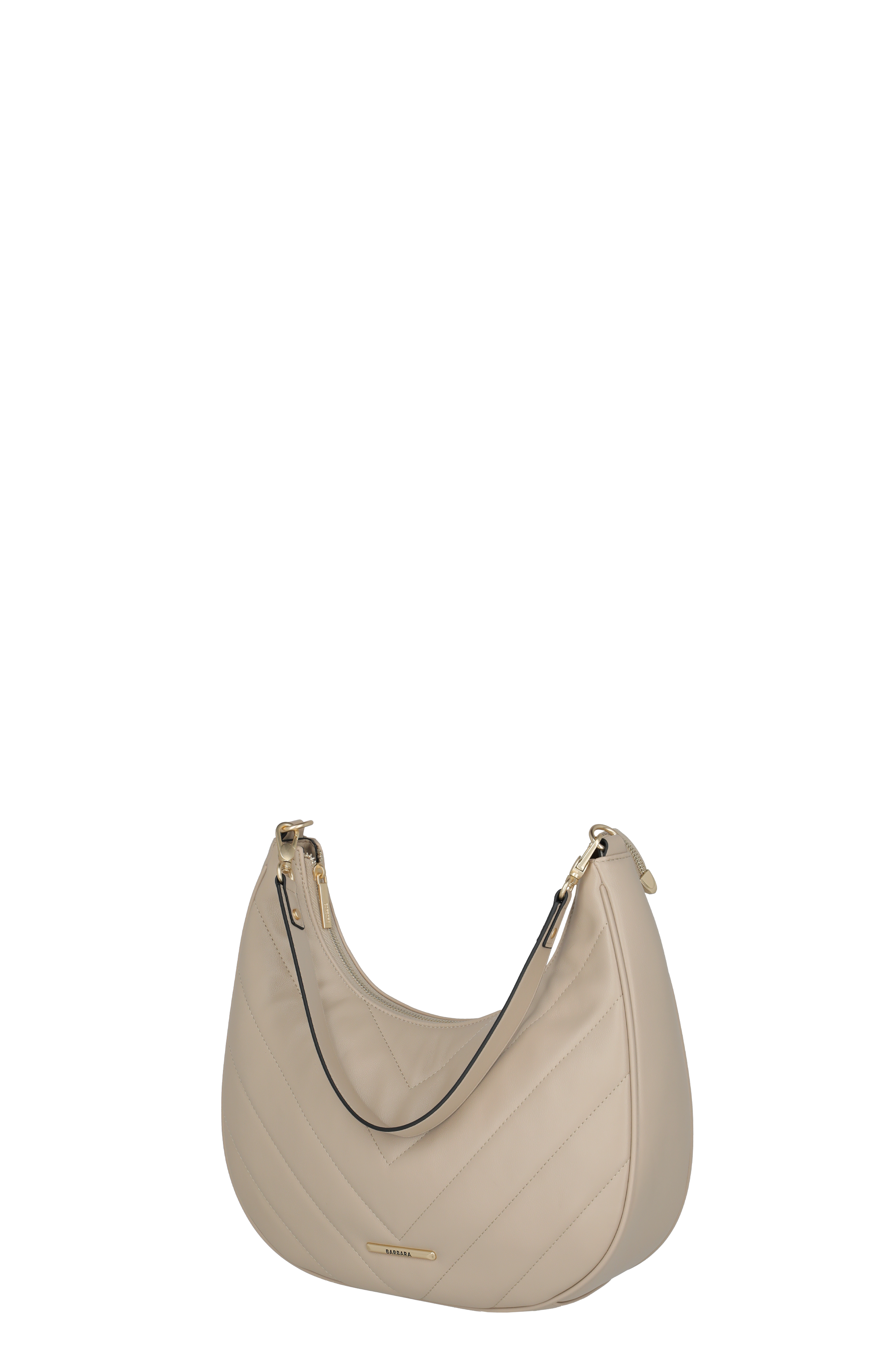 Elegante beige Schultertasche aus Leder mit goldenen Details – modisches Accessoire für Damen