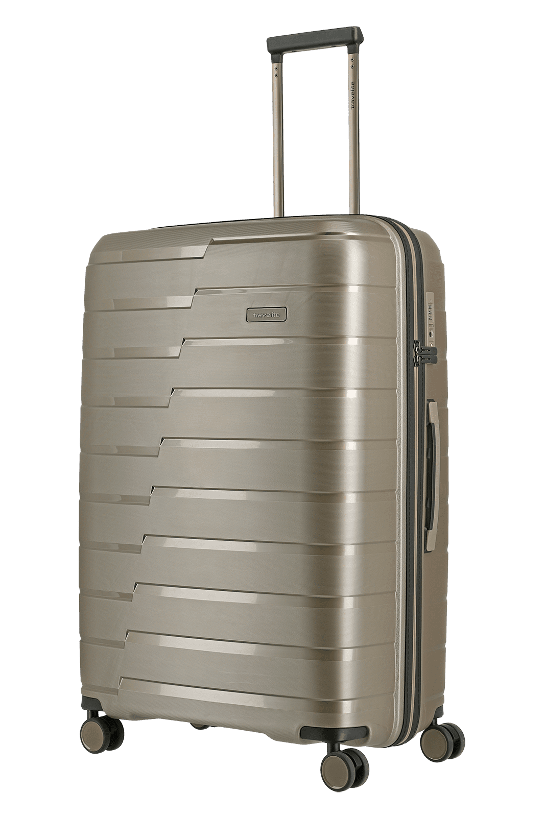 travelite AirBase Koffer Seitenansicht in champagner Größe L