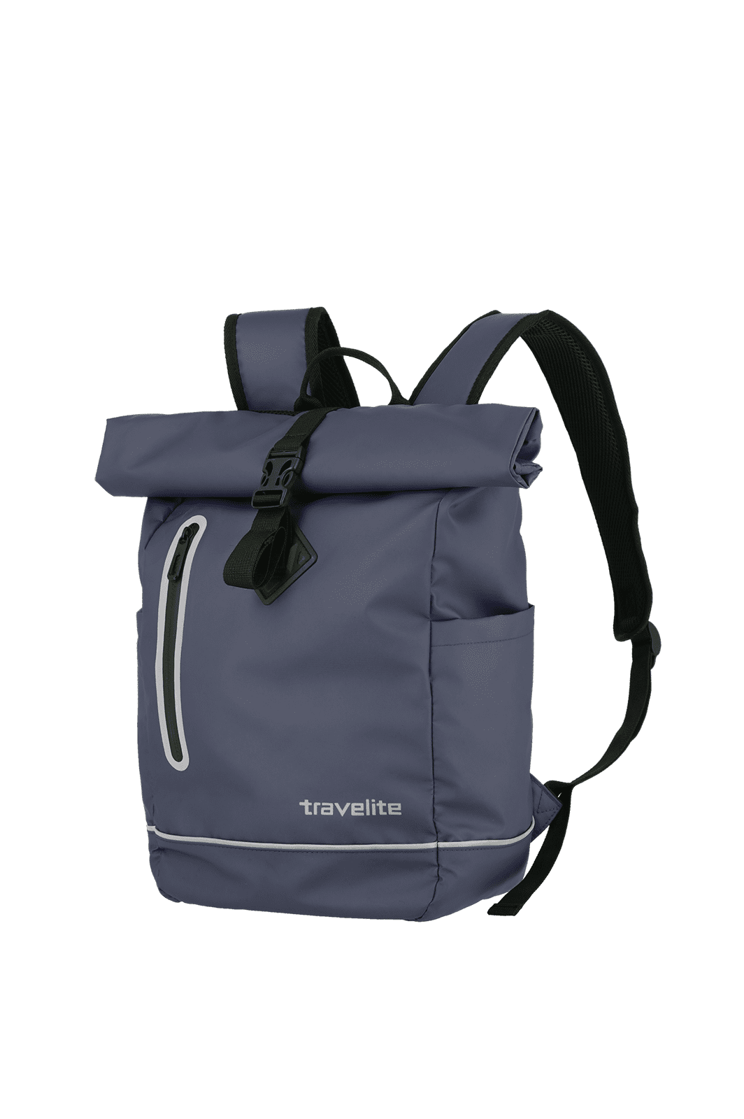 Moderner blauer Rucksack von Travelite mit Rolltop-Verschluss
