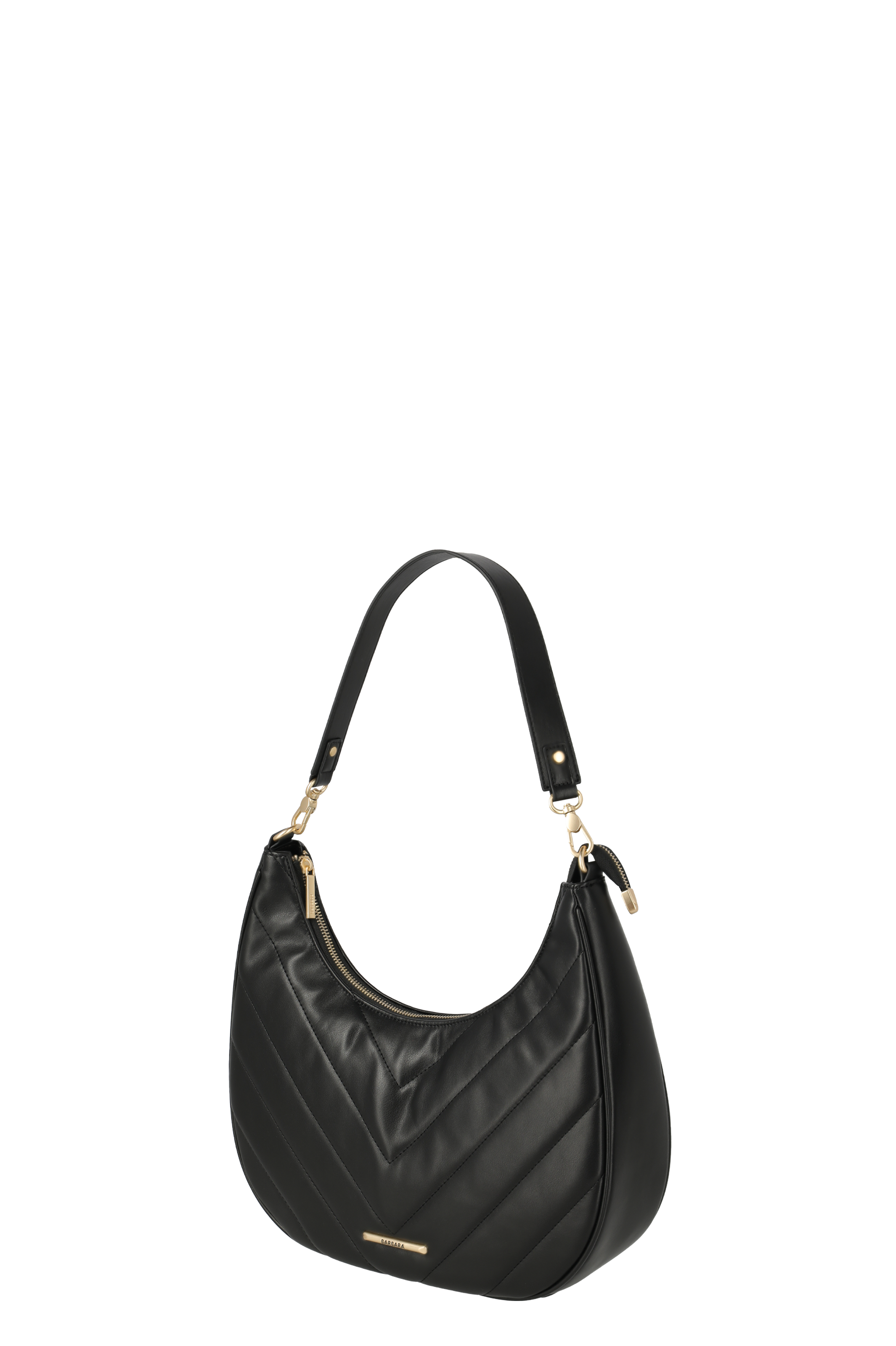 Schwarze Damen-Handtasche aus Kunstleder mit Stepp-Design und goldenem Reißverschluss
