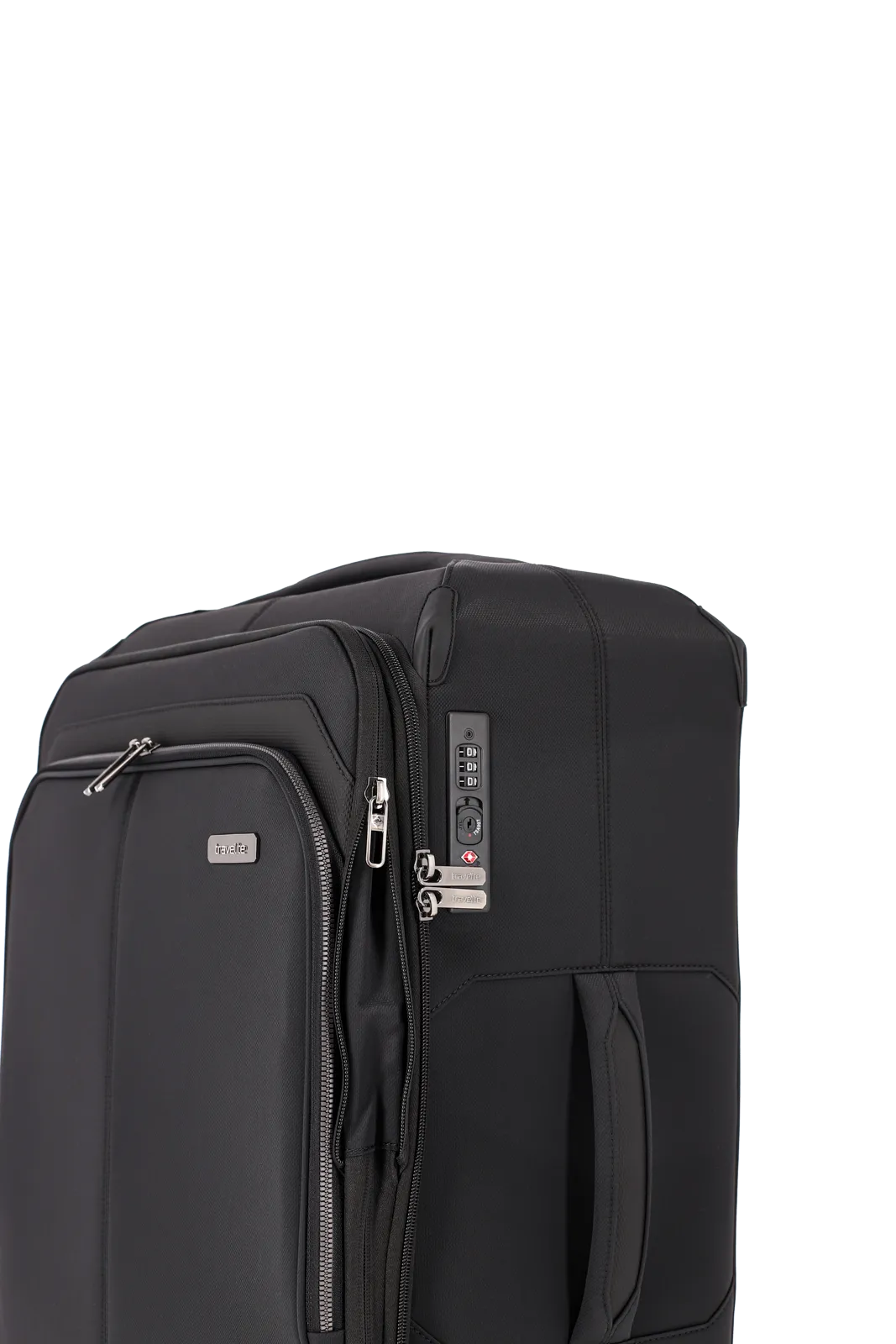 Weichgepäck Koffer Priima in schwarz von travelite Nahaufnahme Seite