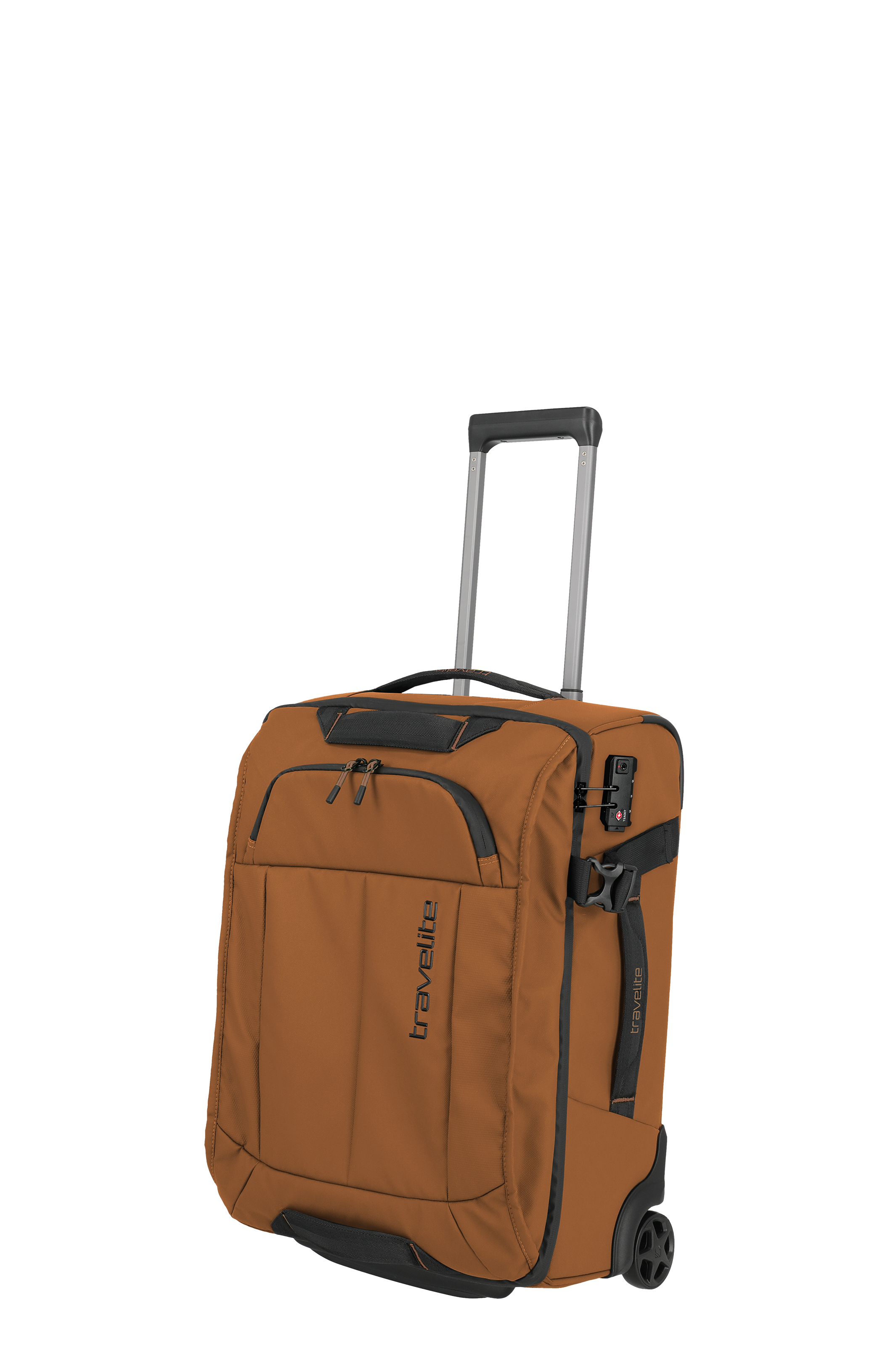 Travelite Rollkoffer in Braun mit ausziehbarem Griff und zwei Rollen, ideal als Handgepäck