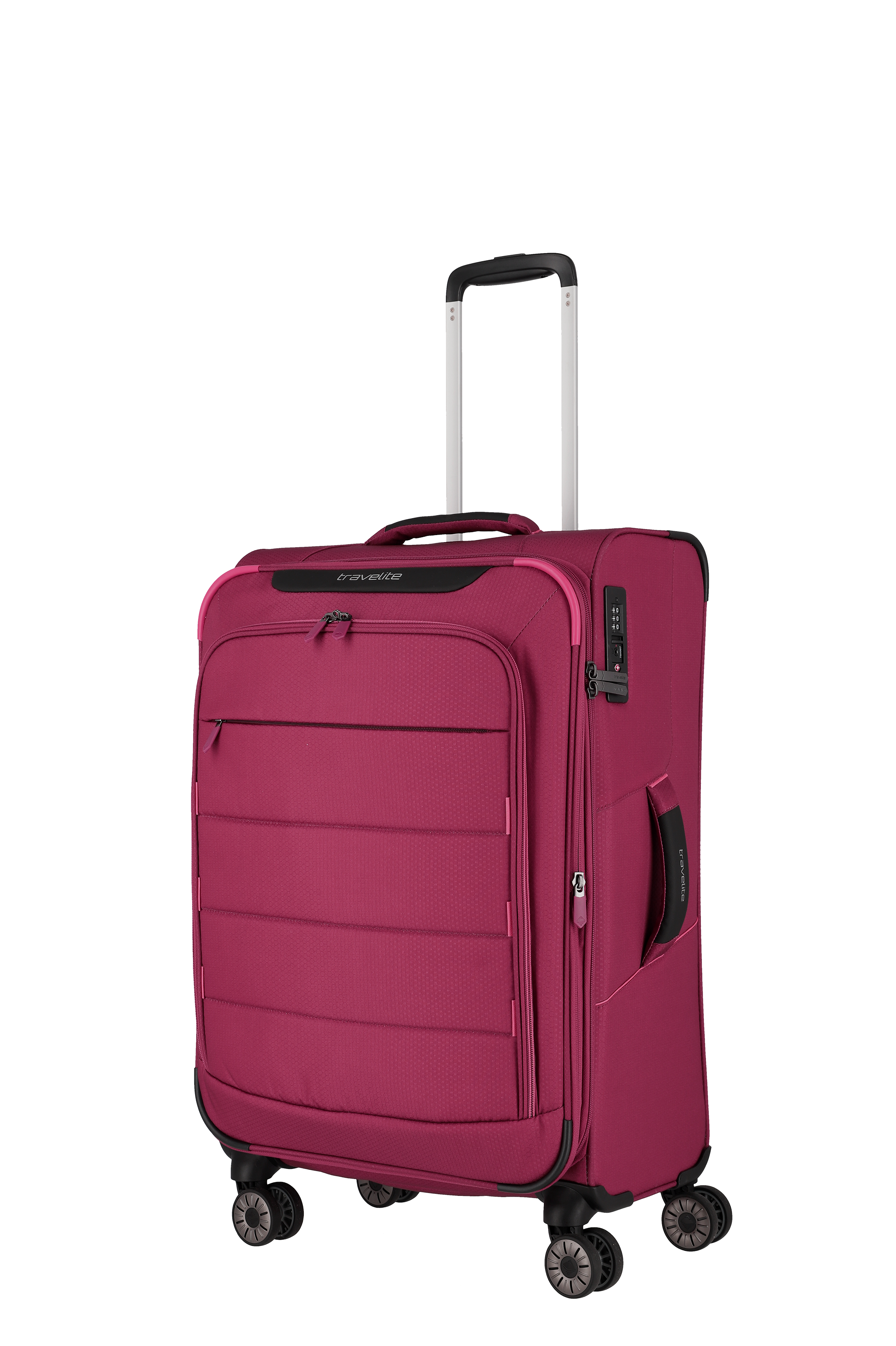 Travelite Weichschalen-Trolley in Beere mit 4 Rollen, TSA-Schloss und Teleskopgriff