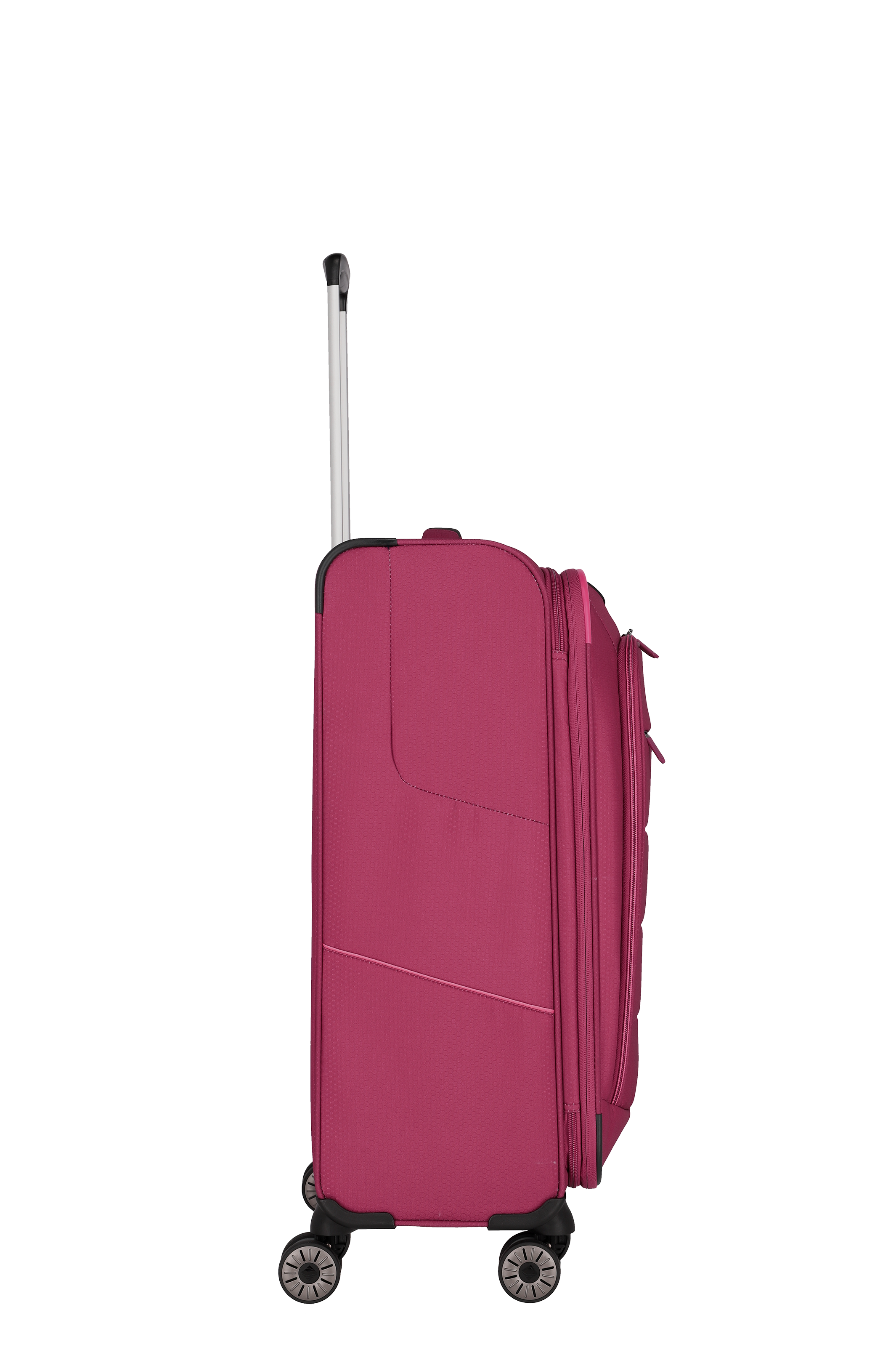 Reisekoffer in Pink mit 4 Rollen und ausziehbarem Griff – Seitenansicht