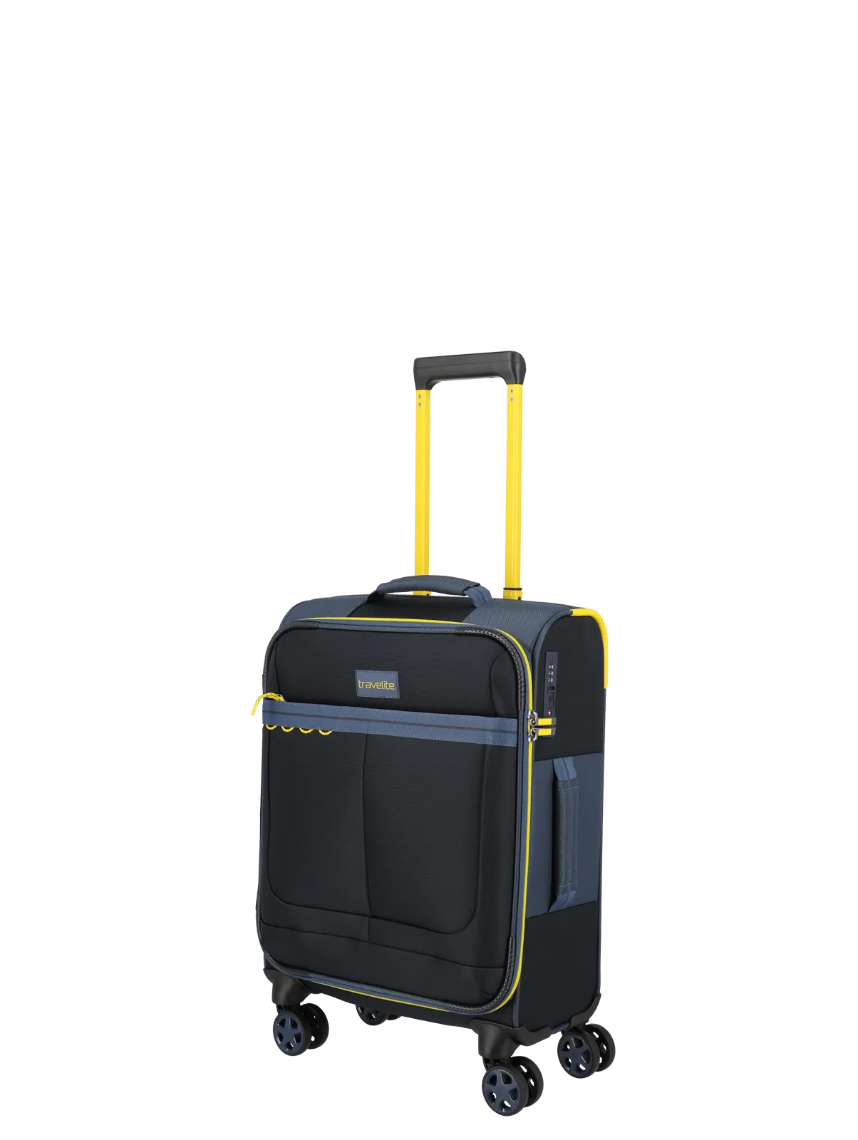 Travelite Handgepäck Koffer mit 4 Rollen, schwarz-gelb, leicht und praktisch für Reisen