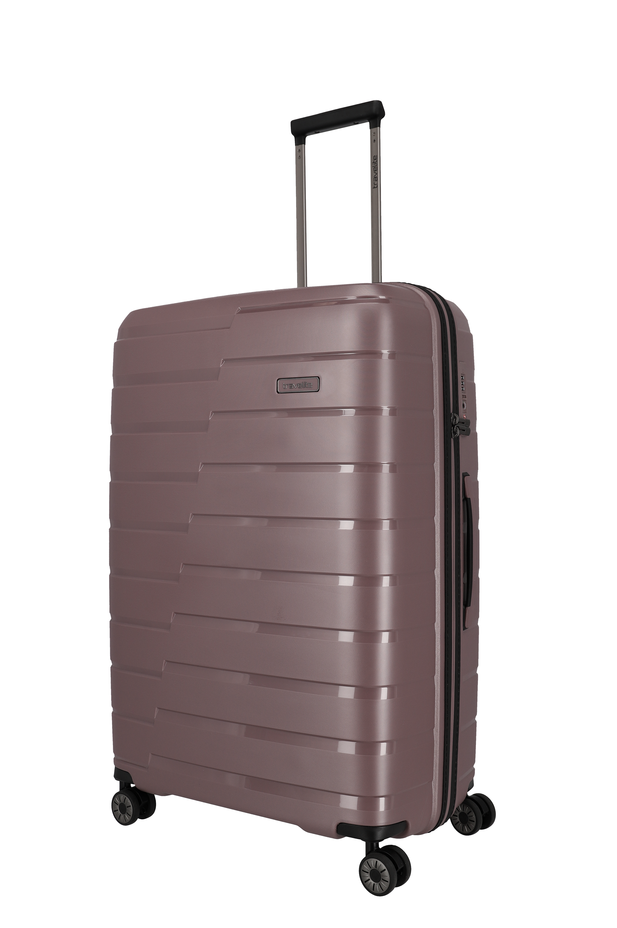 Hartschalenkoffer in Braun mit vier Rollen und Teleskopgriff – ideal für Reisen