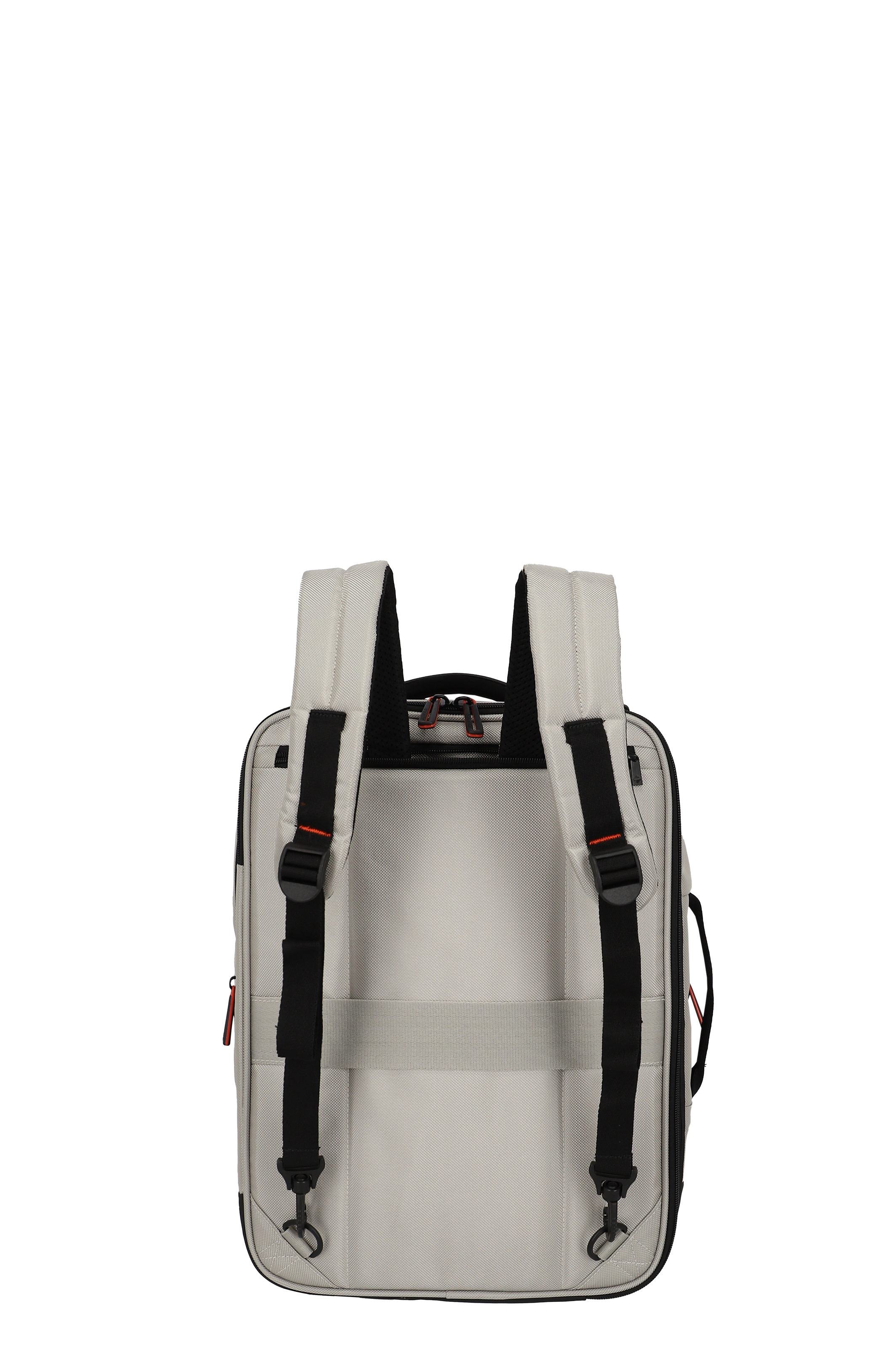 Rucksack in Beige mit schwarzen Trägern, Rückansicht – Moderner, urbaner Tagesrucksack