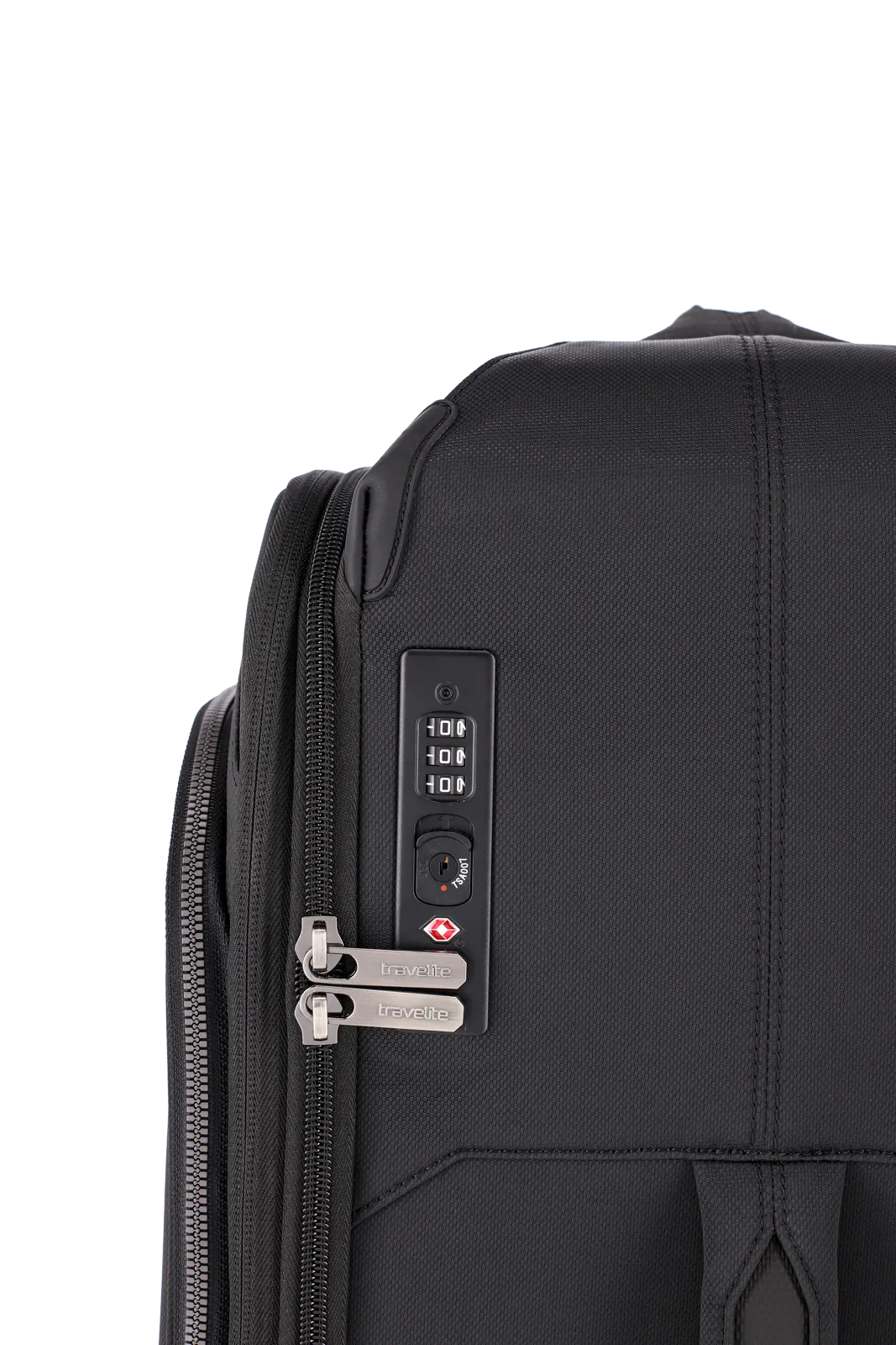 Weichgepäck Koffer Priima in schwarz von travelite Nahaufnahme TSA-Kombinationsschloss