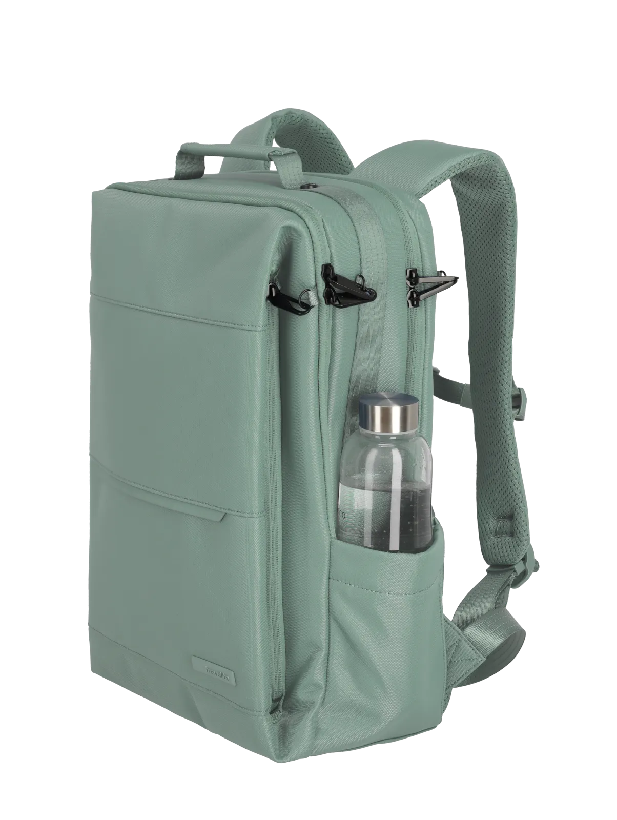Moderner mintgrüner Rucksack mit gepolsterten Schultergurten und seitlicher Trinkflaschenhalterung