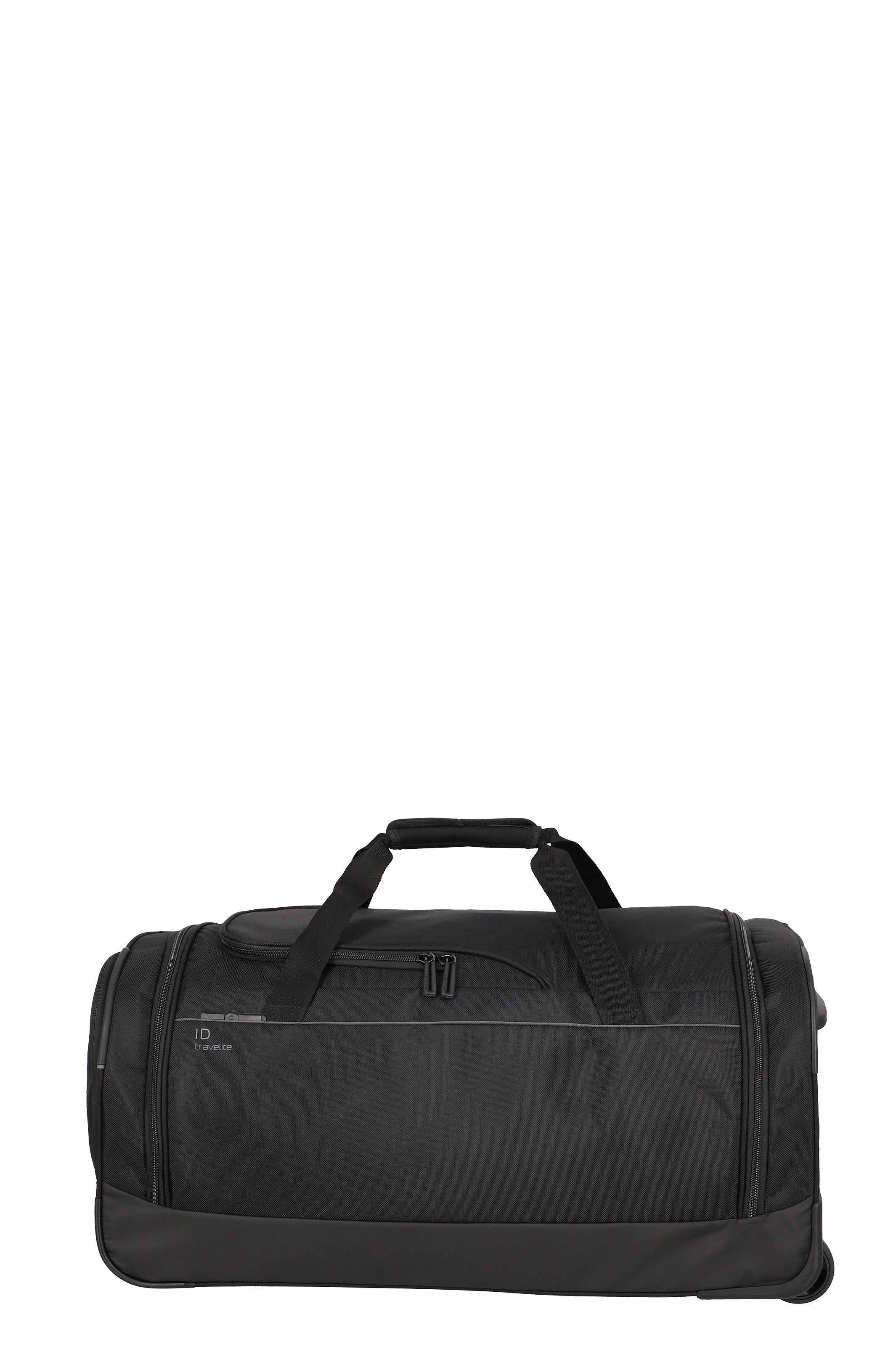 Schwarze Reisetasche mit Rollen und Tragegriffen – ideal für Sport und Reisen