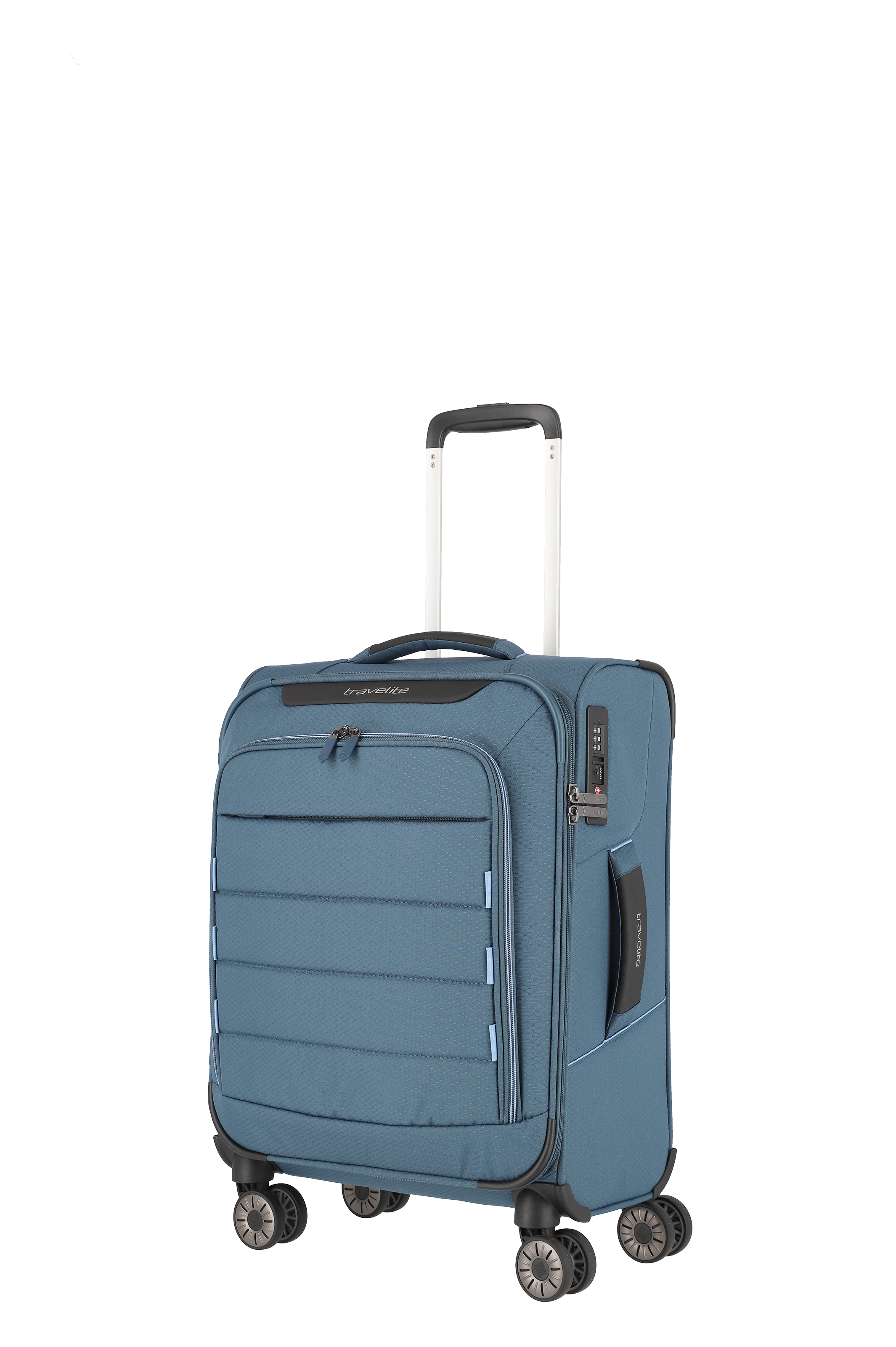 Travelite Handgepäckkoffer blau mit 4 Rollen und TSA-Schloss, leicht & stabil